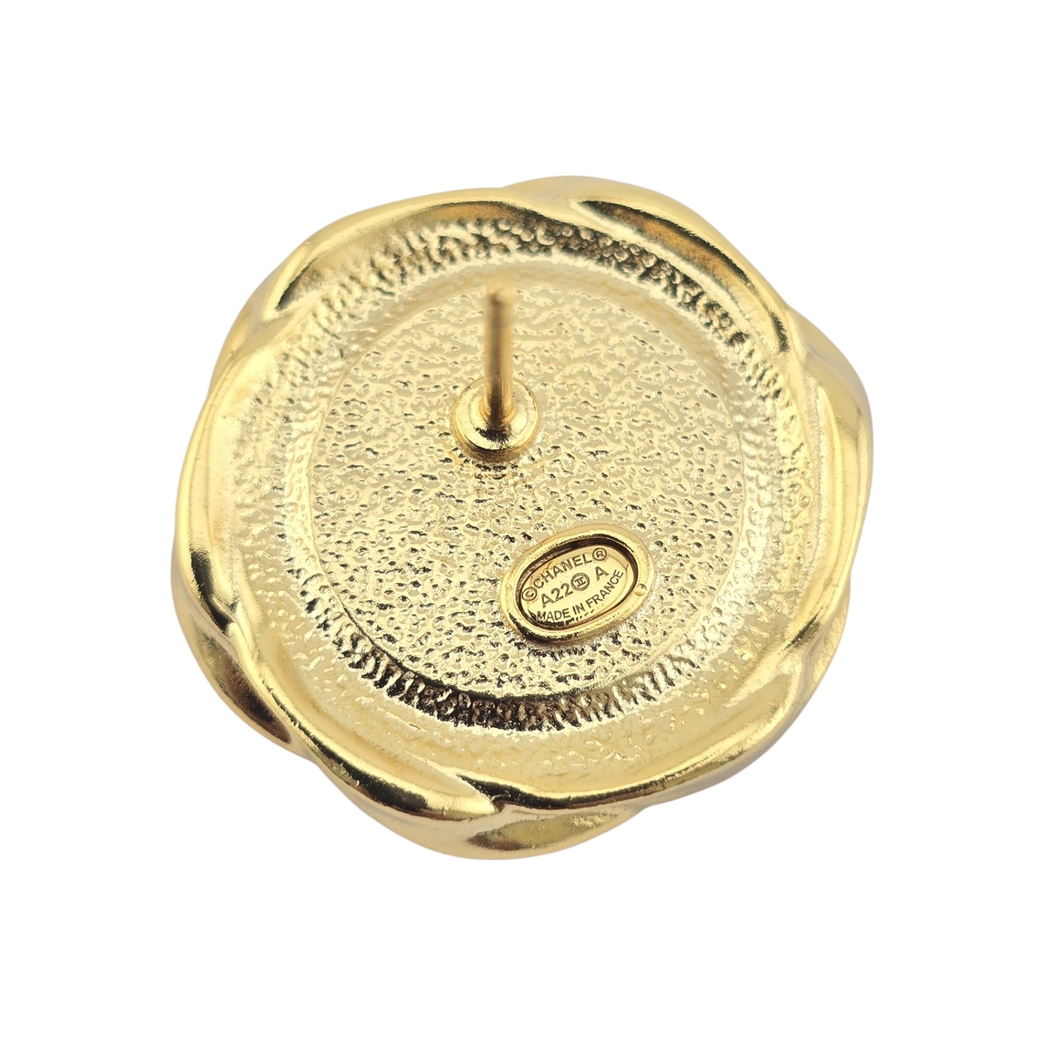 Chanel Resin CC Round Earrings Gold Black A22