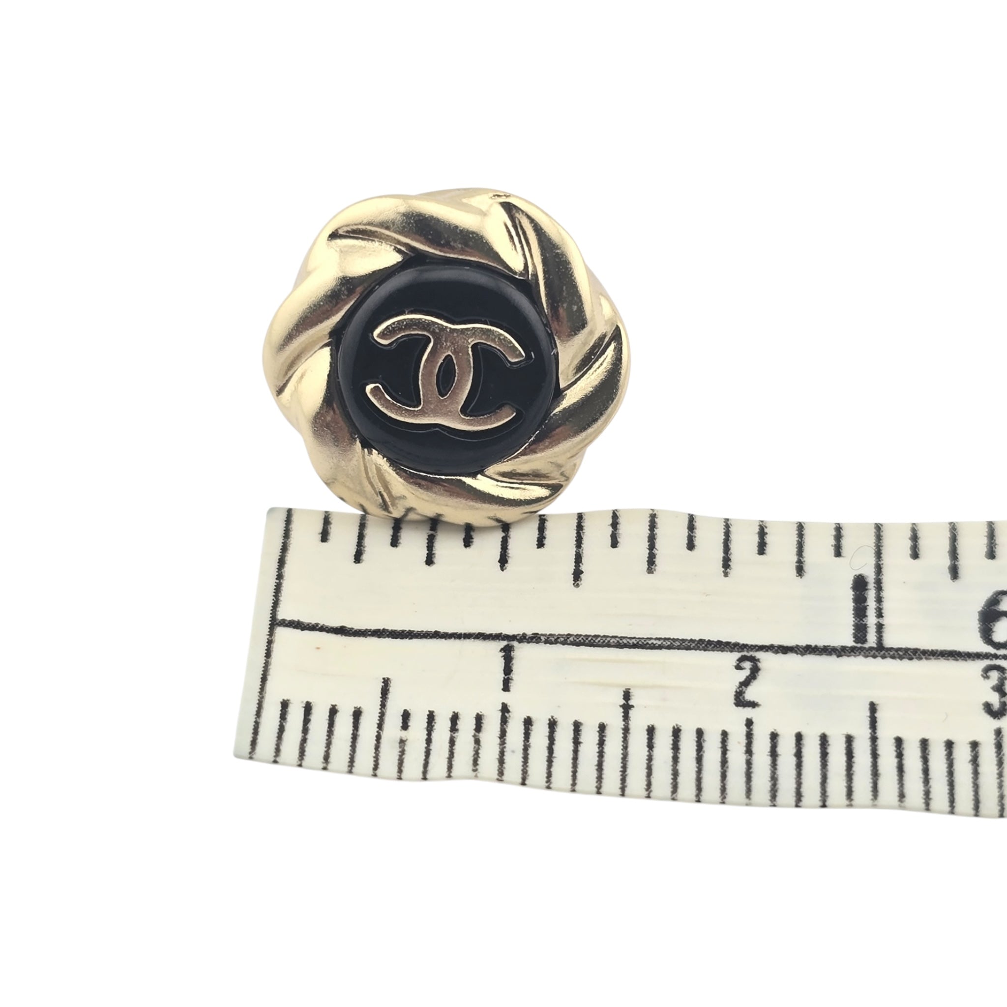 Chanel CC Resin Round Earrings Gold Black A22 CHANEL