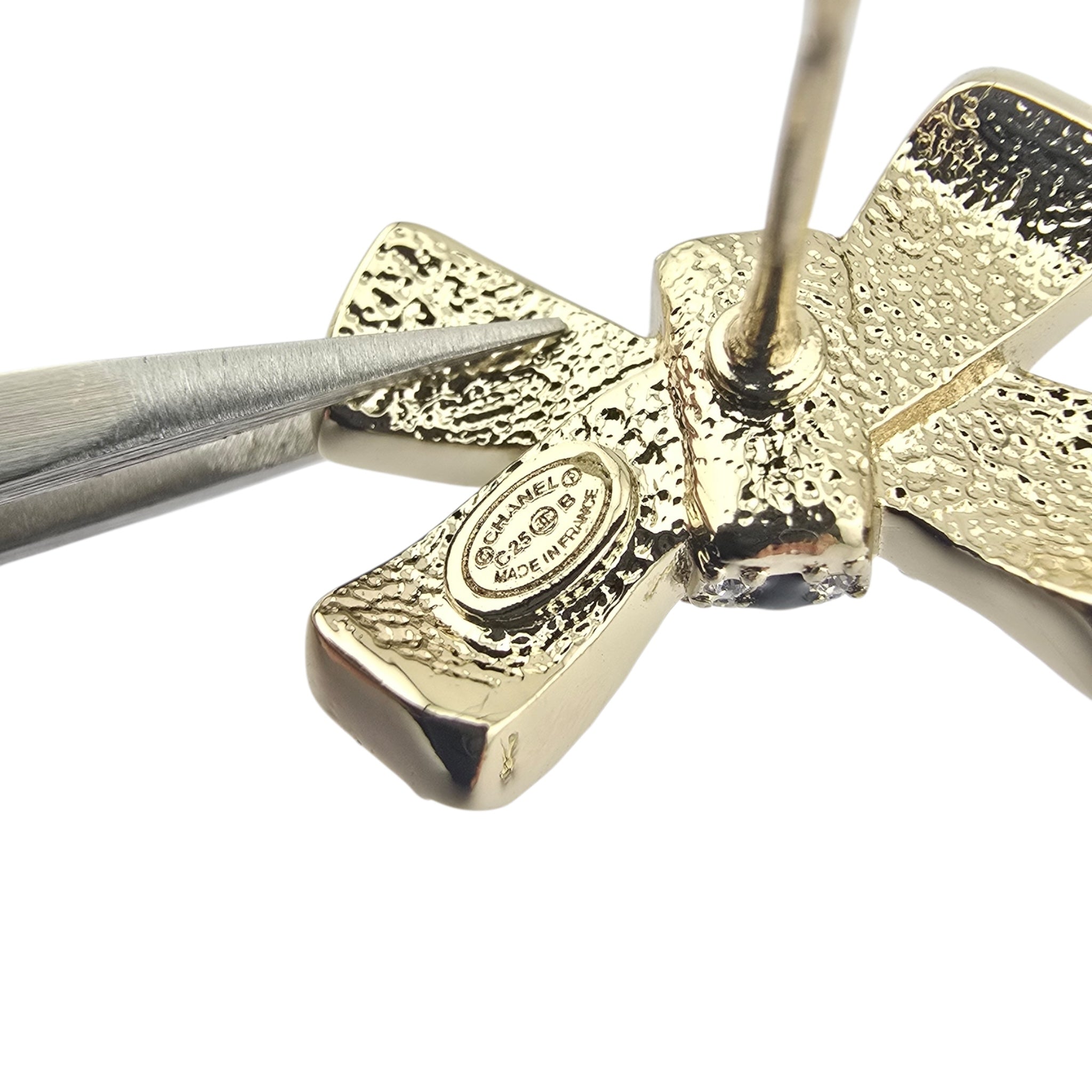 Chanel CC Gold Crystal Enamel Bow Earrings 2025 CHANEL