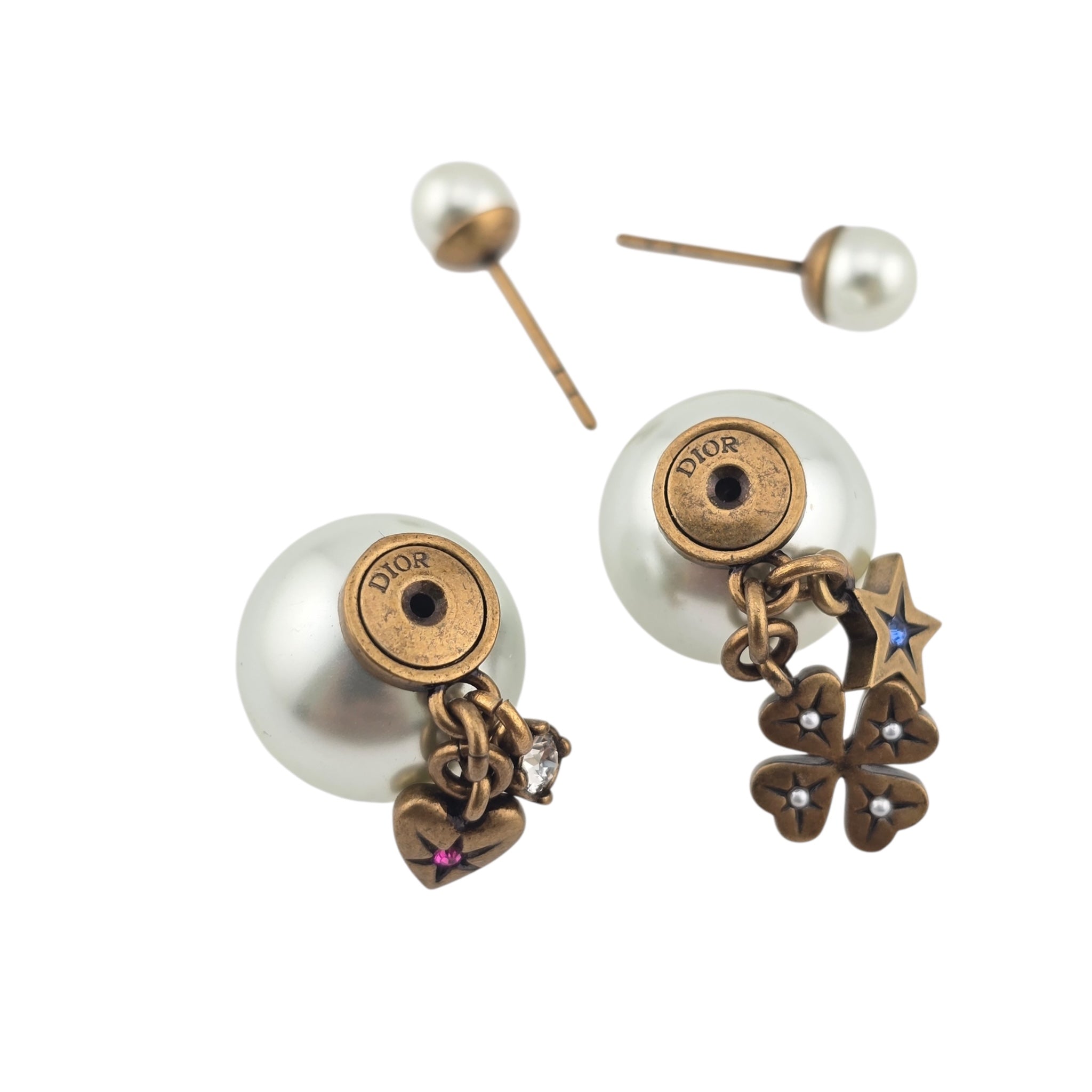 Christian Dior Tribales Gold Finish Pearl Charm Earrings DIOR