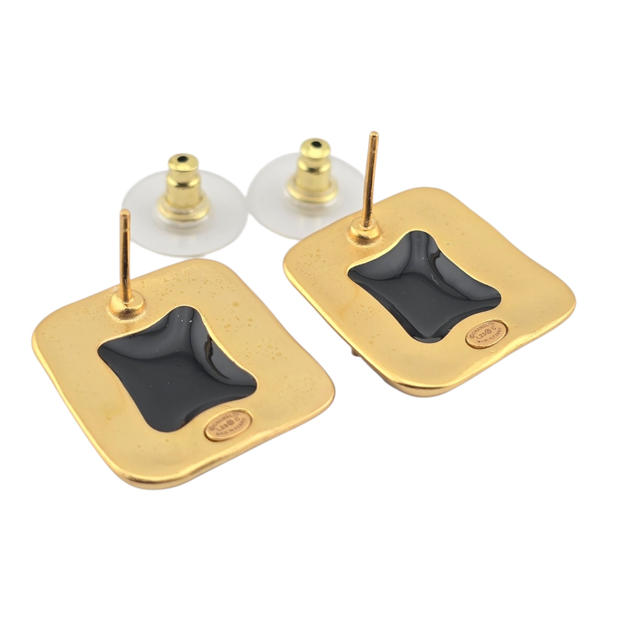 Chanel CC Resin Gold Black Square Earrings 2023 CHANEL