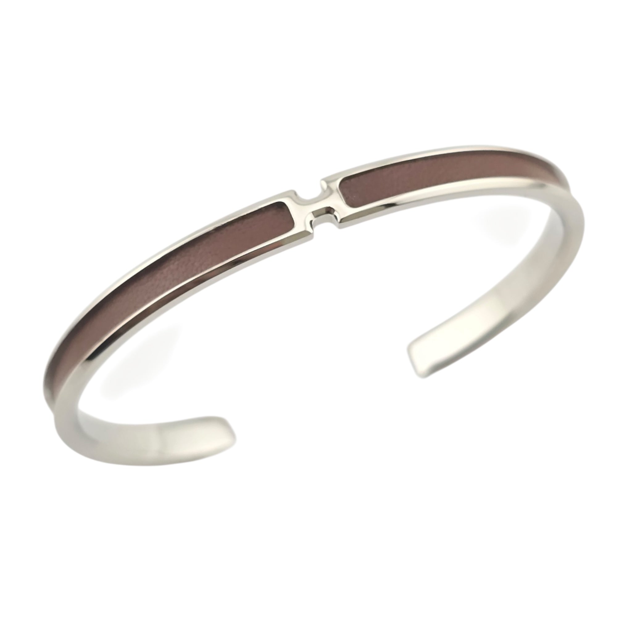 Hermes Olympe Palladium Brown Box Leather Bracelet HERMES