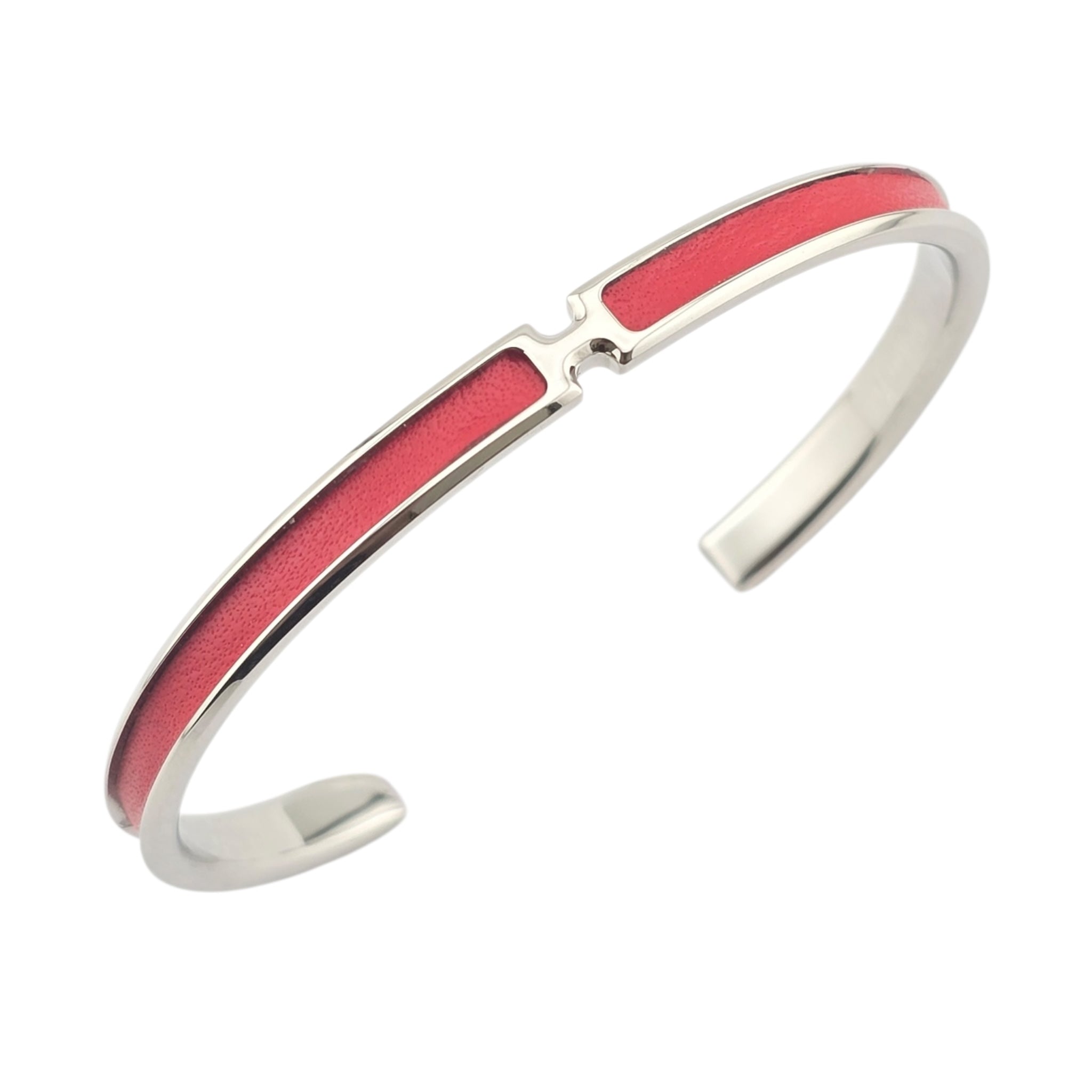 Hermes Olympe Palladium Red Leather Bracelet HERMES