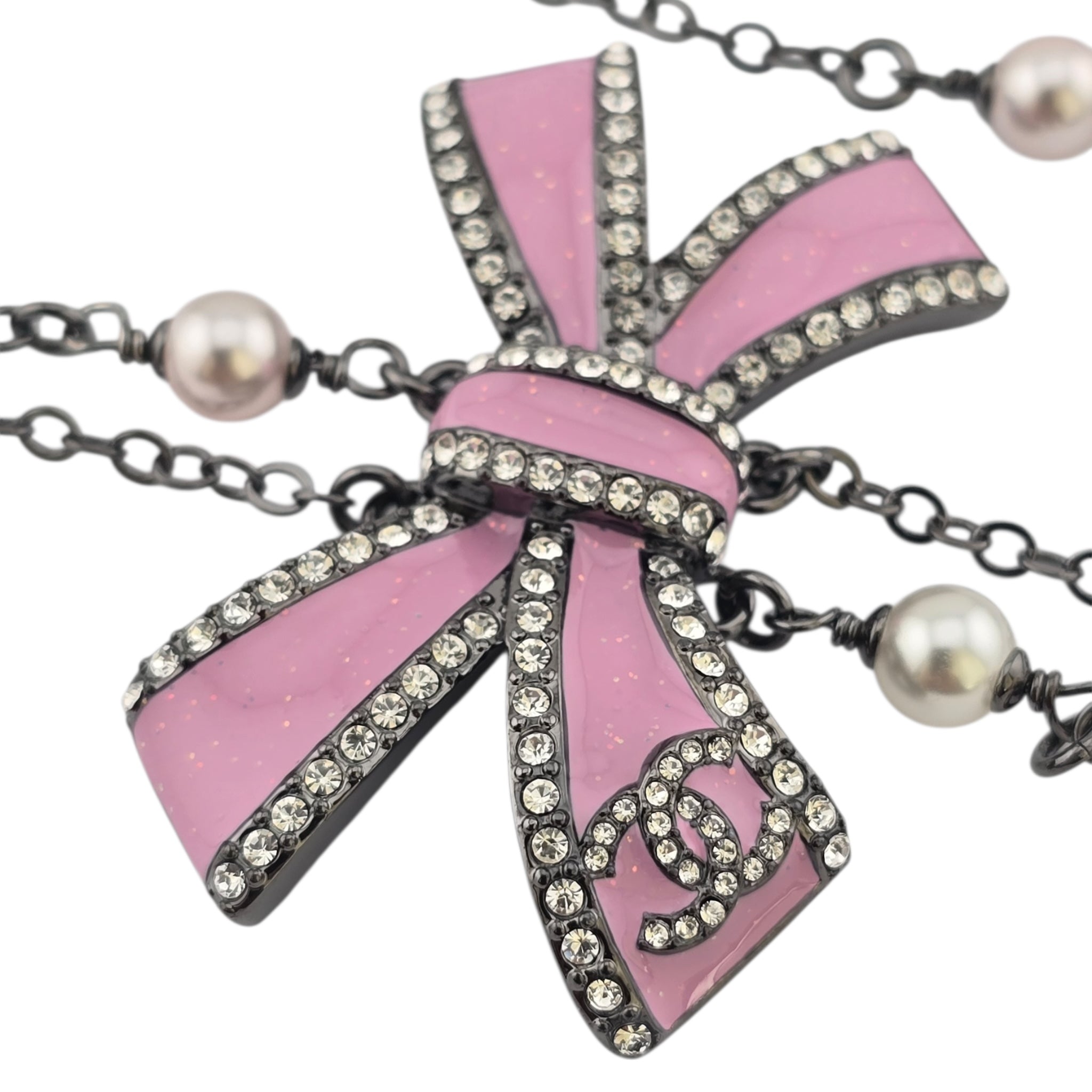 Chanel CC Ruthenium Pink Bow Necklace 2025 CHANEL