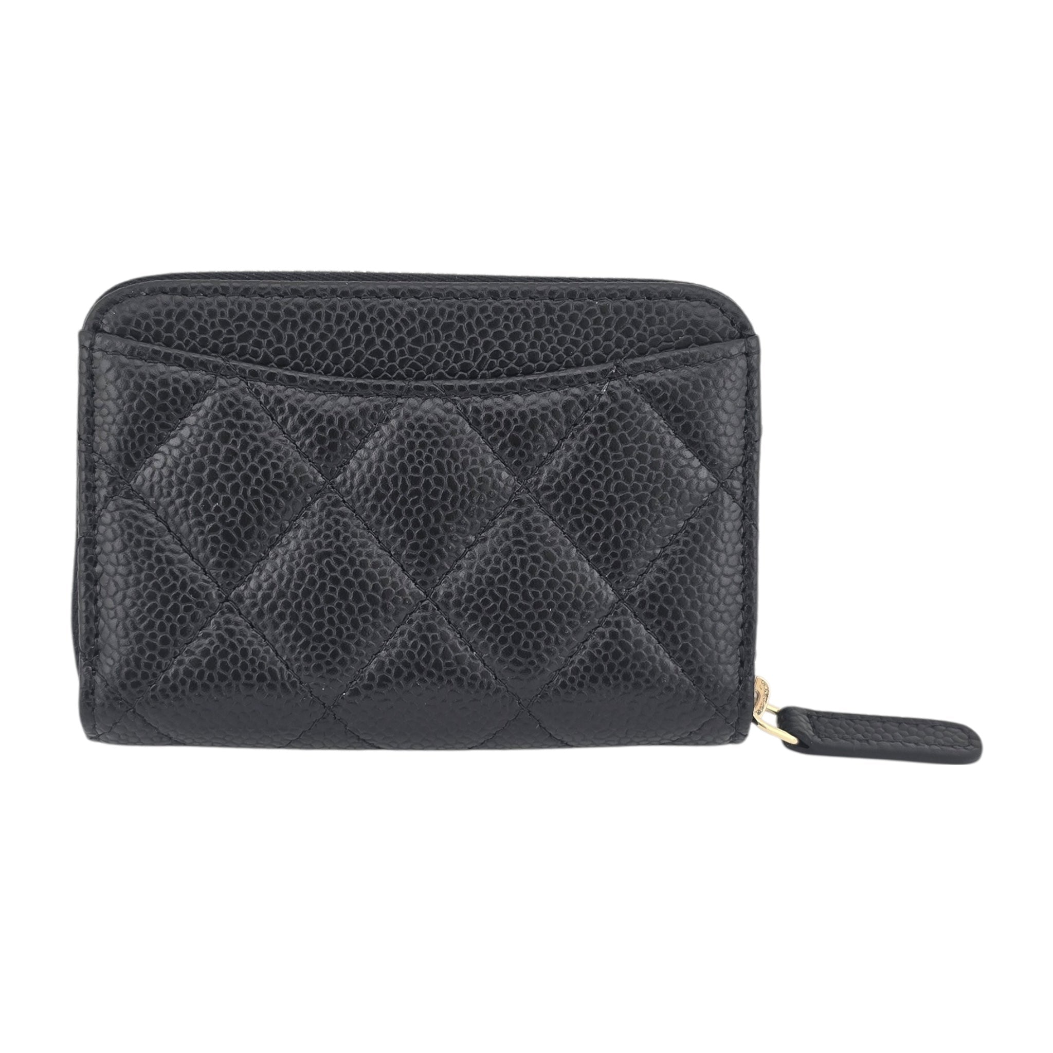 Chanel CC Caviar Classic Zip Coin Purse Card Holder Gold CHANEL