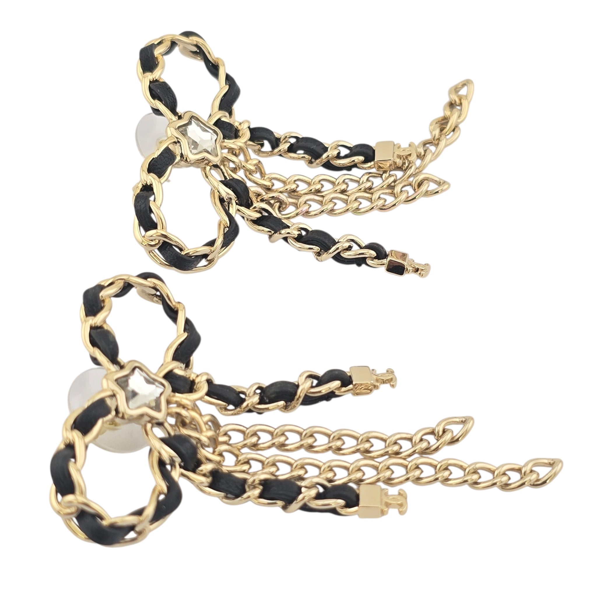 Chanel CC Bow Leather Gold Earrings 2025 CHANEL