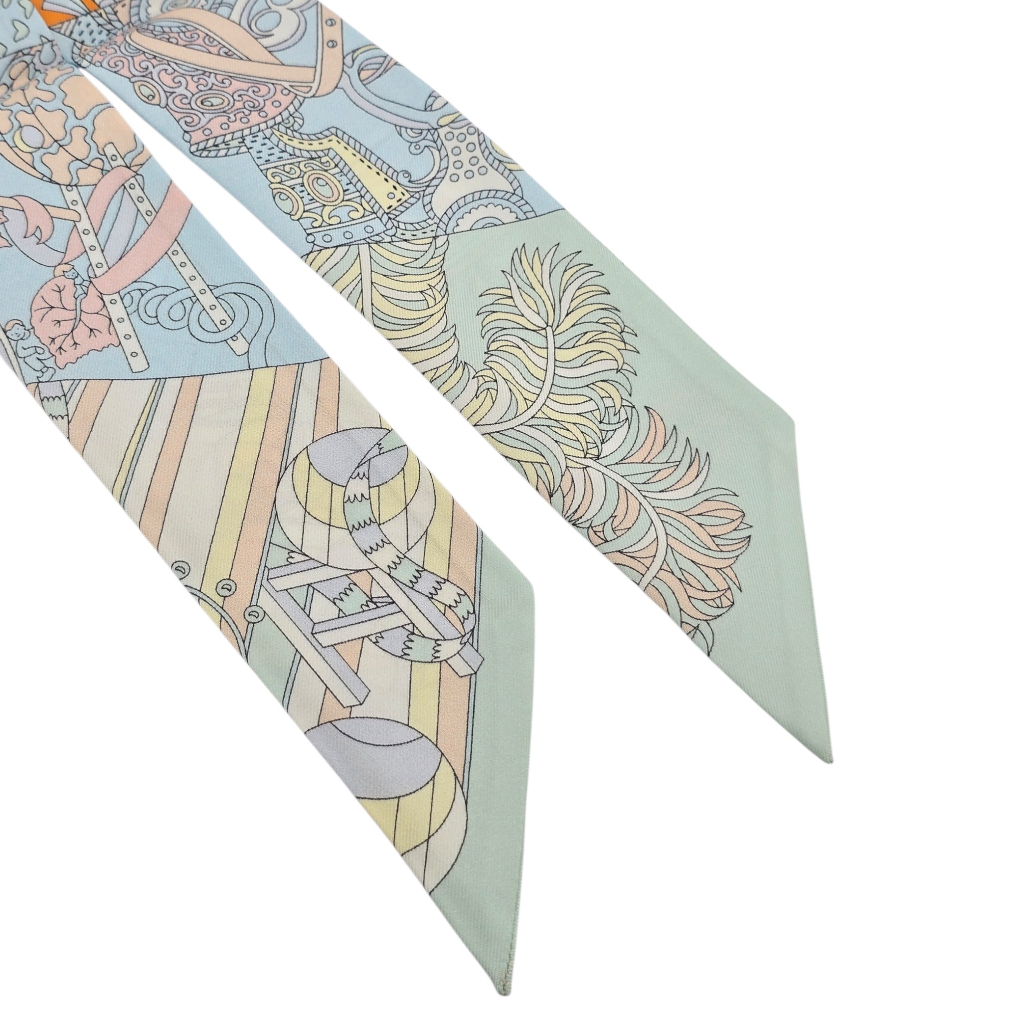 Hermes Silk De l'Ombrelle Aux Duels Twilly Ciel Rose Pale Orange HERMES