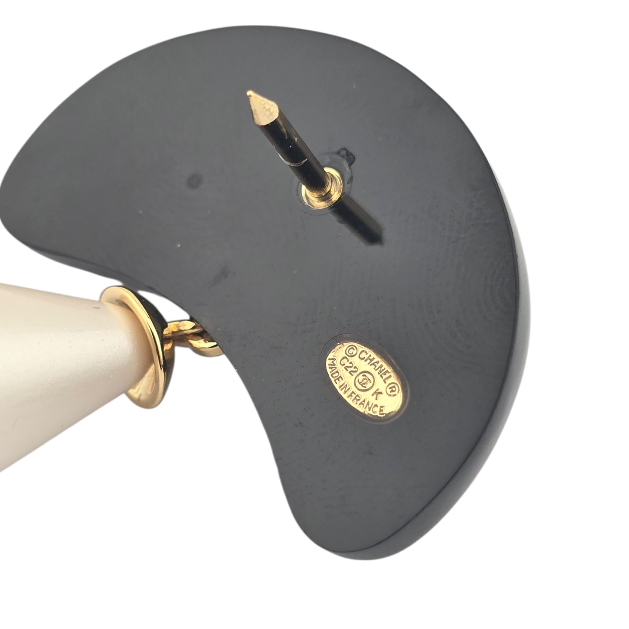 Chanel CC Mushroom Black Gold Pin Brooch CHANEL