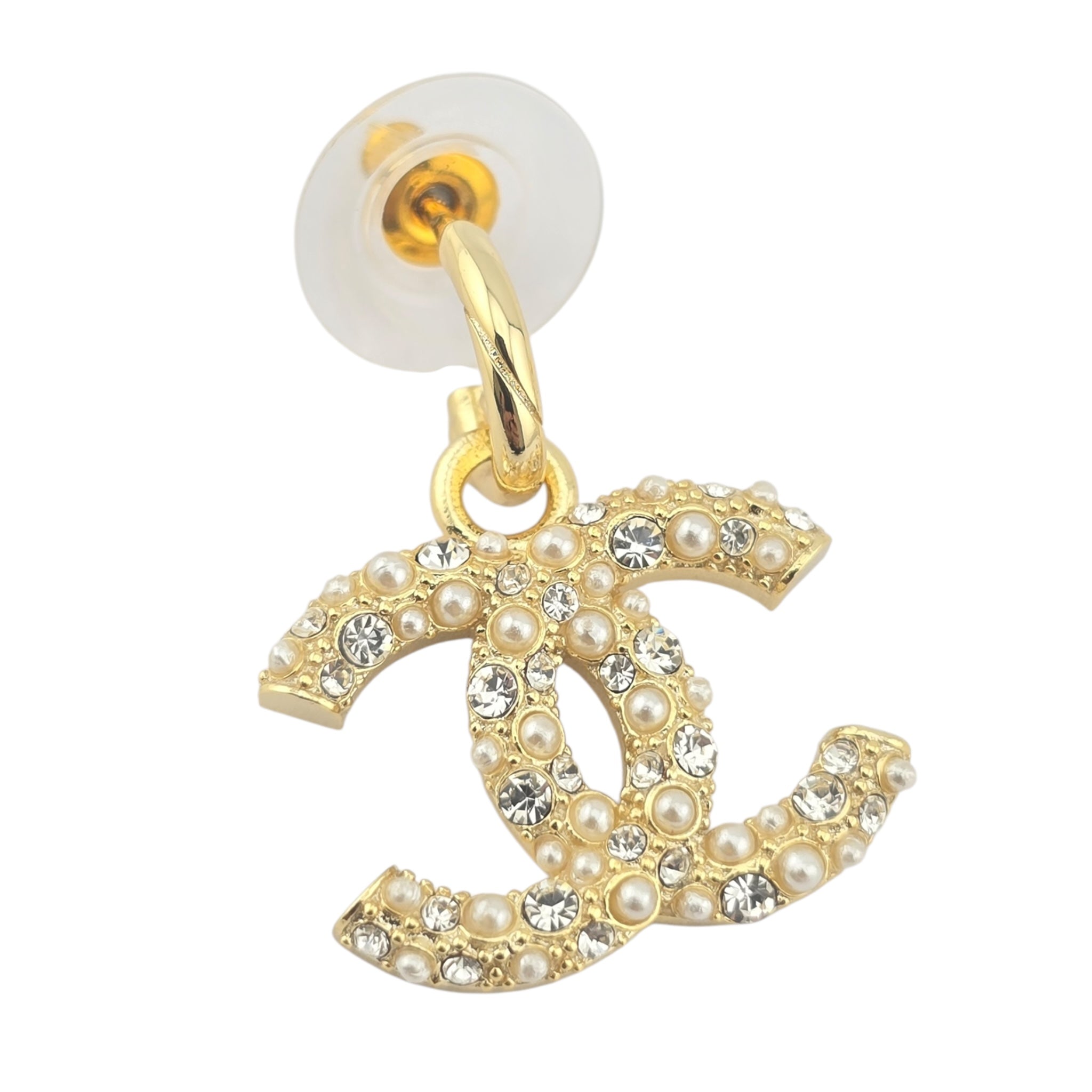 Chanel CC Gold Drop Crystal Faux Pearl Earrings 2022 CHANEL