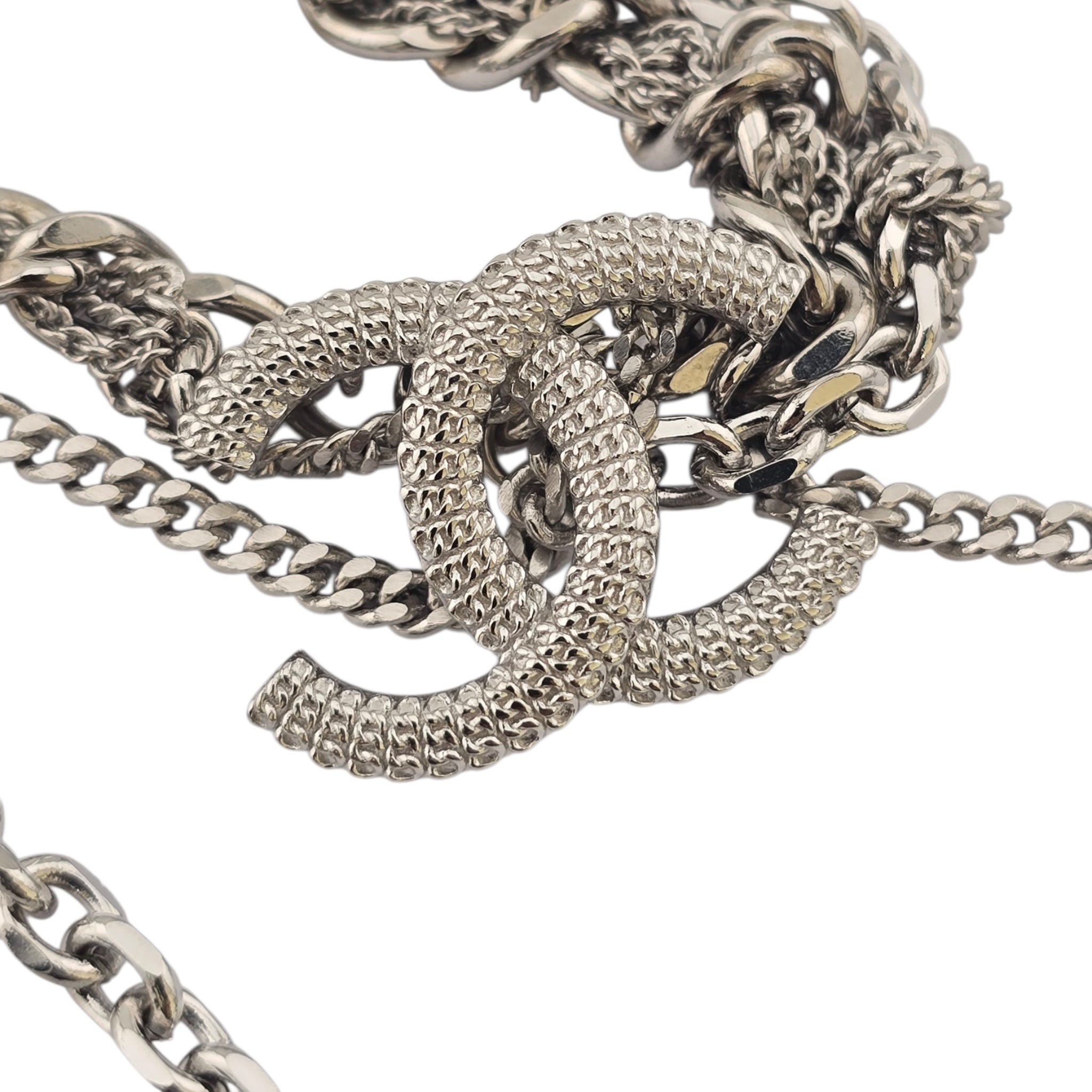 ChanelCC Tangled Multi Chain Choker Necklace Metal with Crystals CHANEL