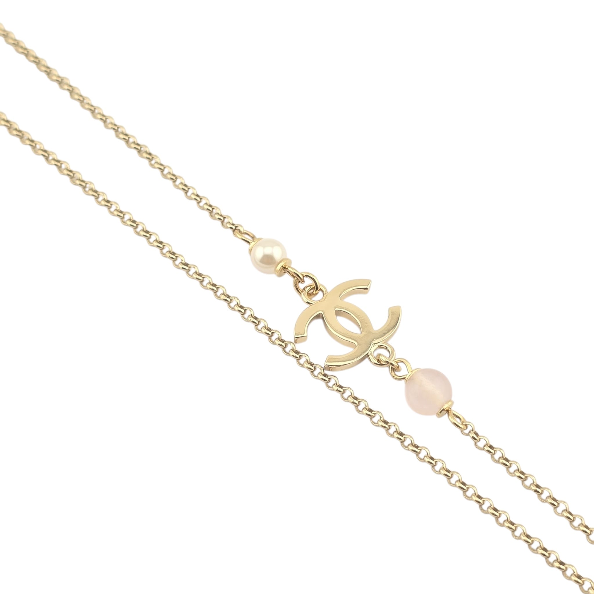 Chanel CC Pearl Crystal Heart Gold Necklace A21