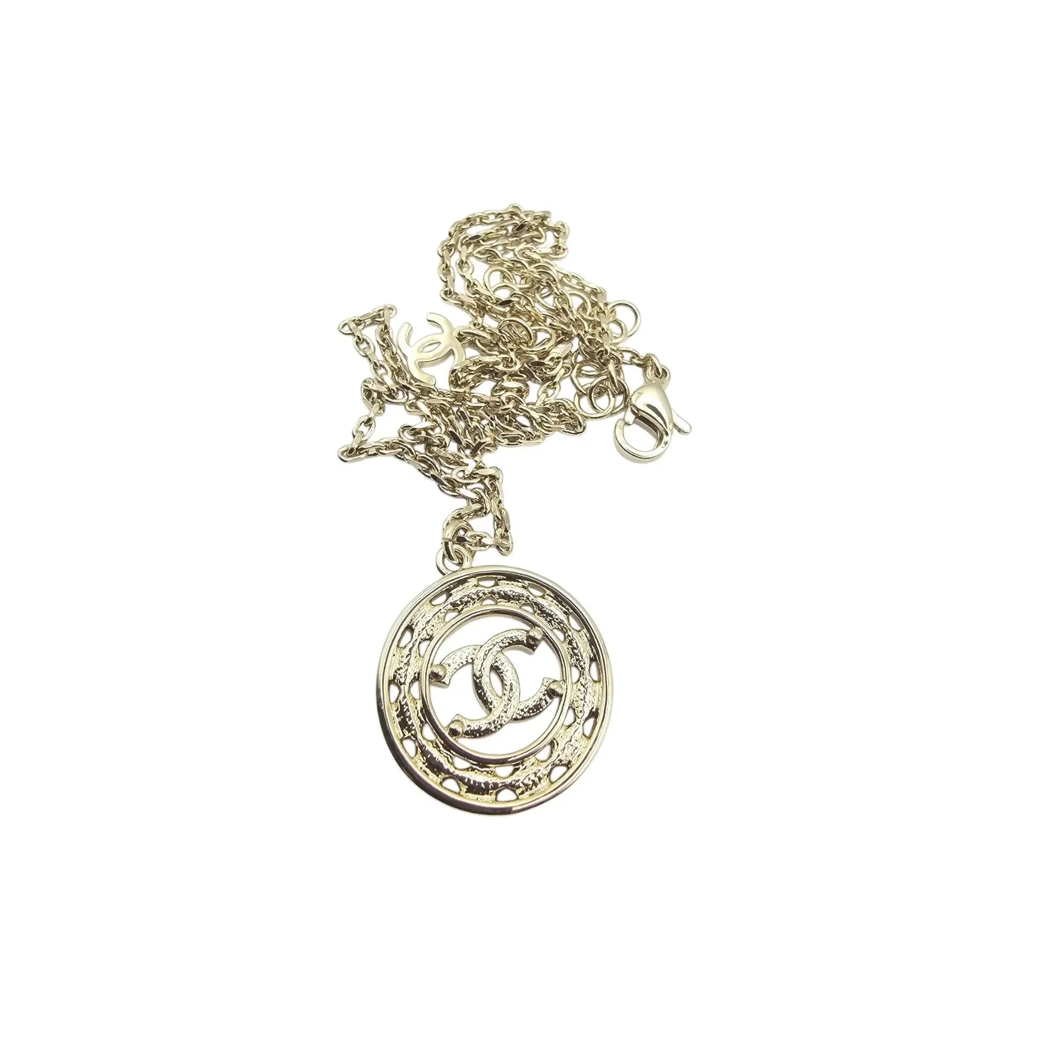 Chanel CC Gold Round Crystal Pendant Necklace 2024 CHANEL