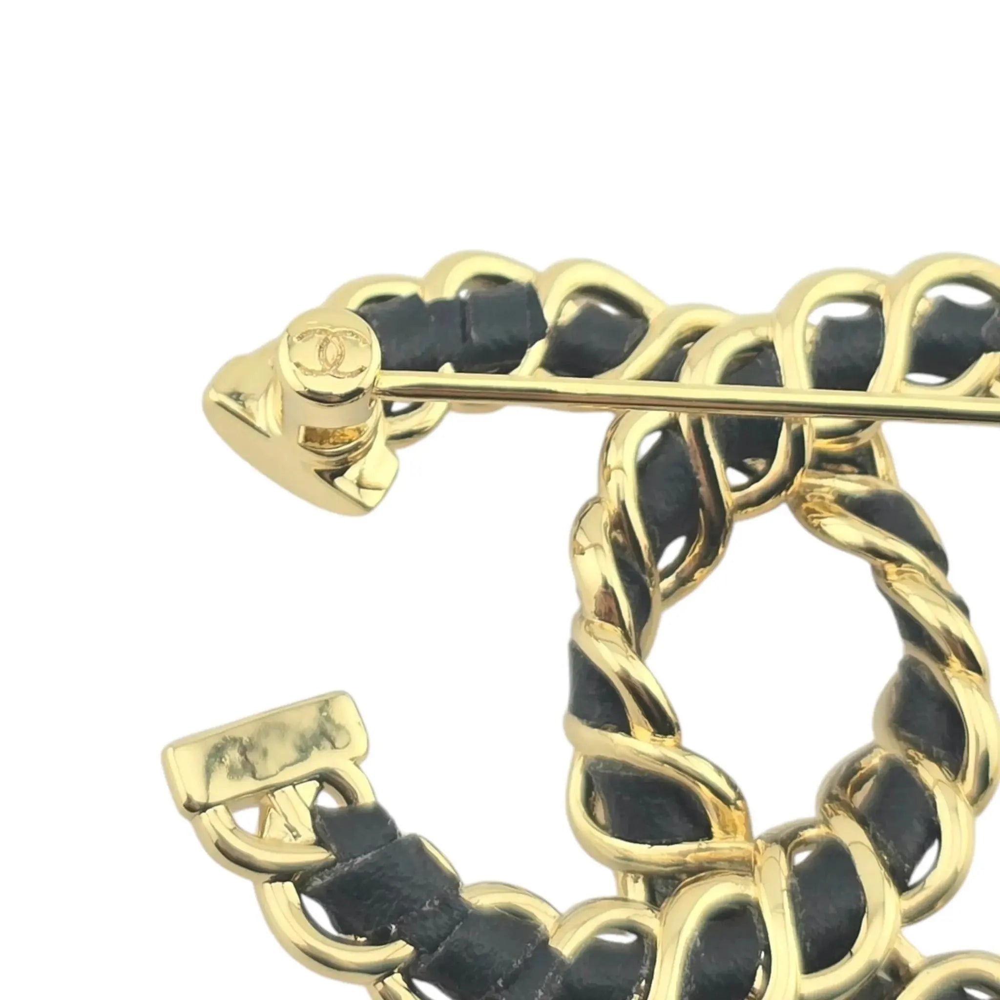 Chanel CC Leather Gold Brooch 2024 CHANEL