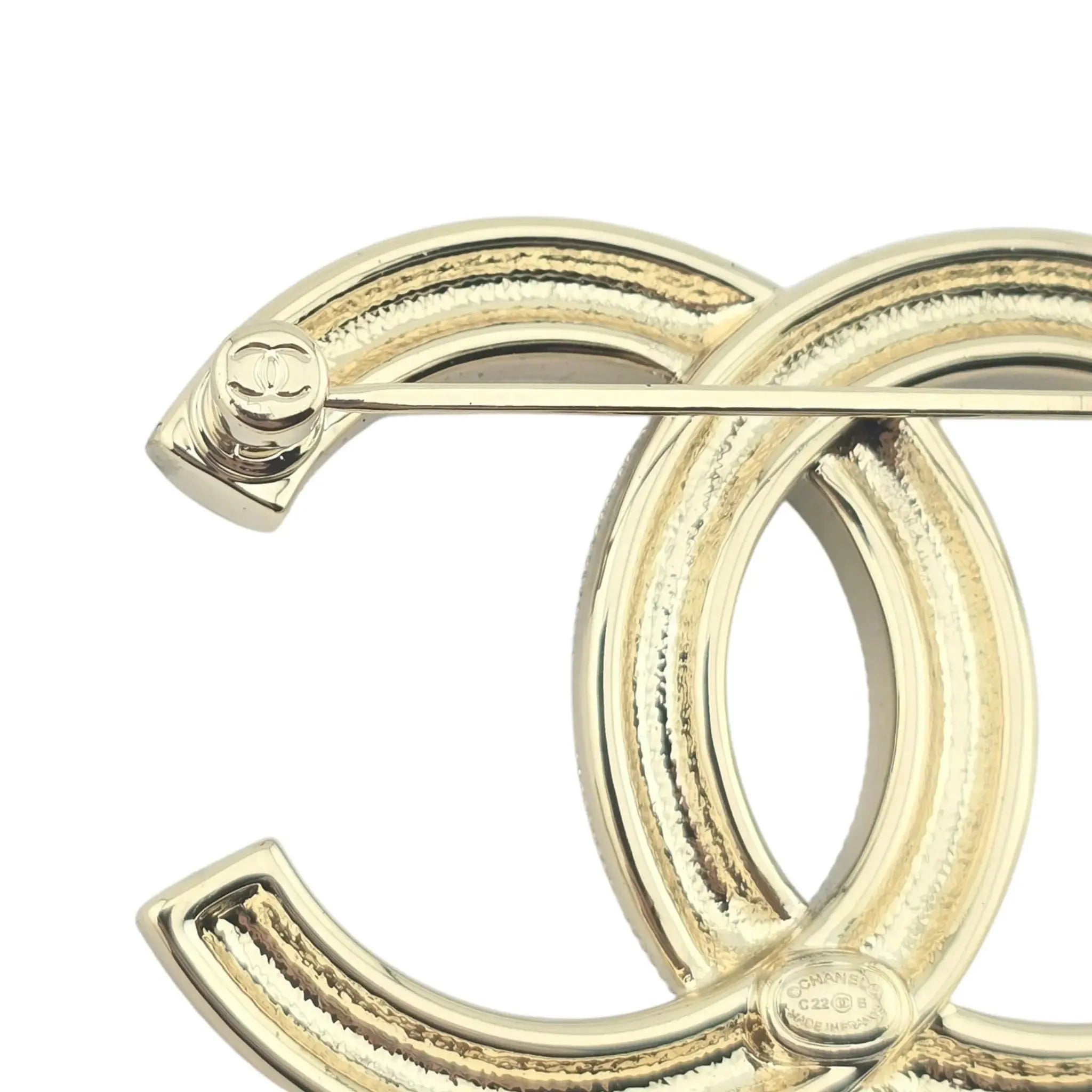 Chanel CC Gold Black Crystals Faux Pearl Brooch 2022 CHANEL