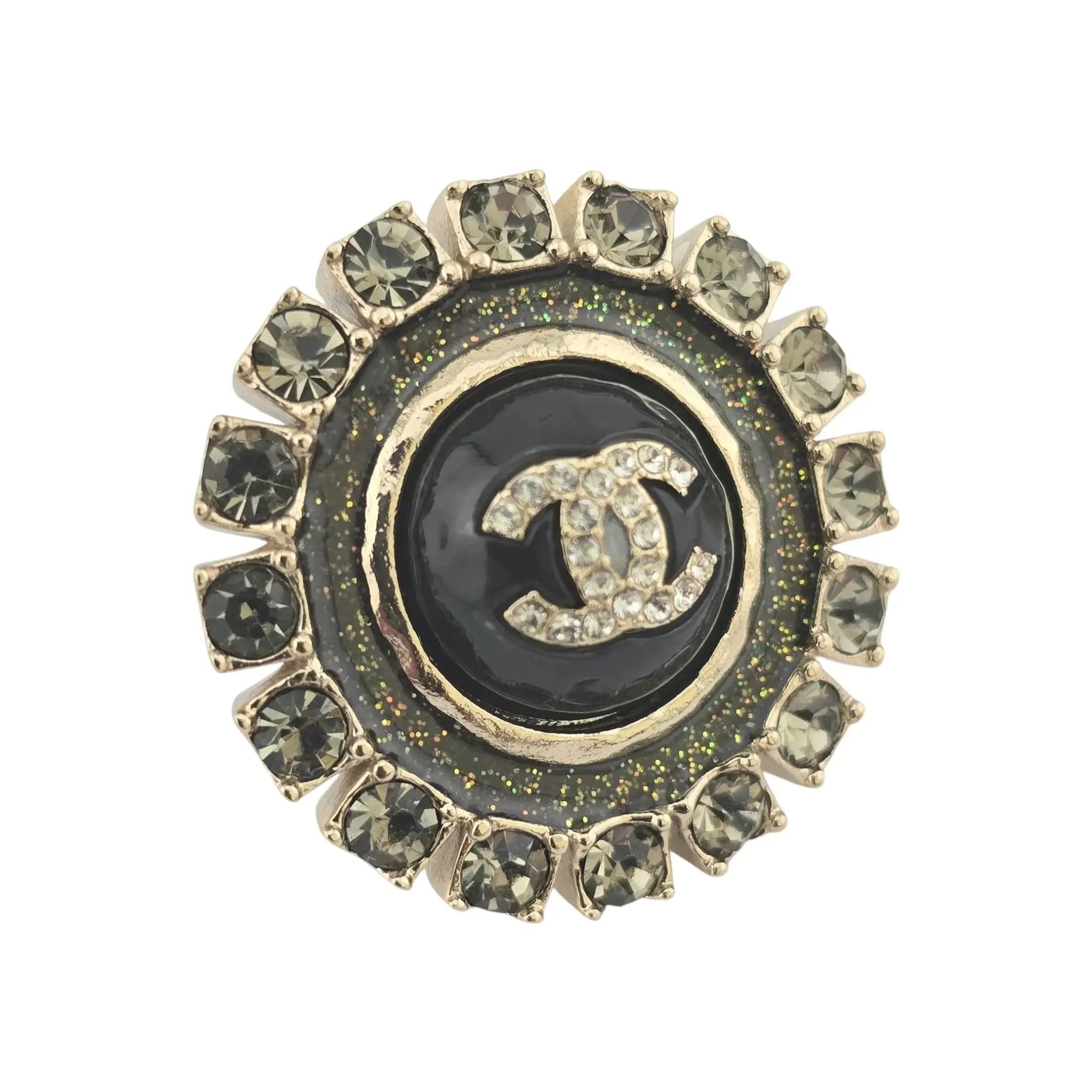 Chanel CC Crystal/Enamel Metallic Round Earrings CHANEL