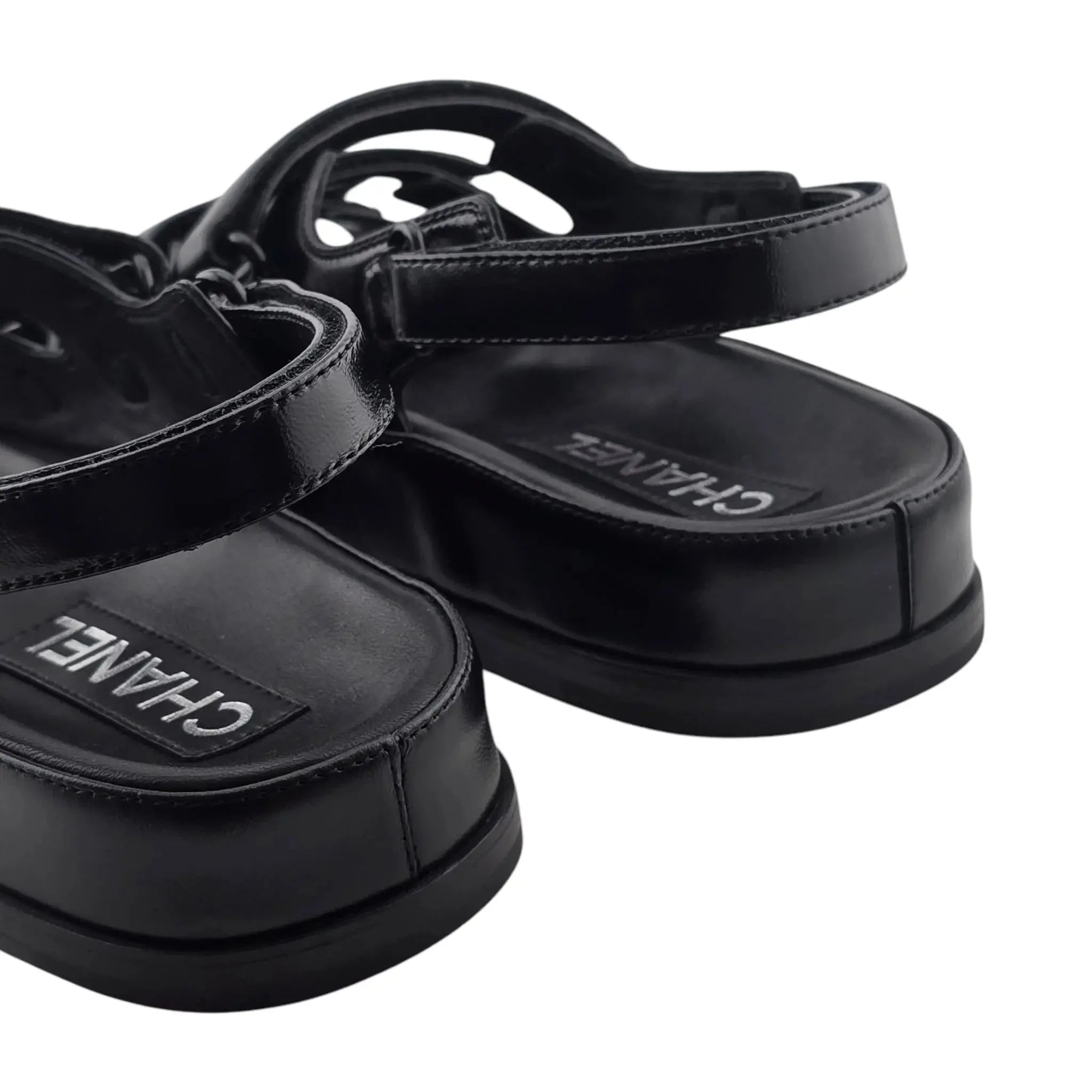 Chanel CC Black Lambskin Crystal Sandals - 39 CHANEL