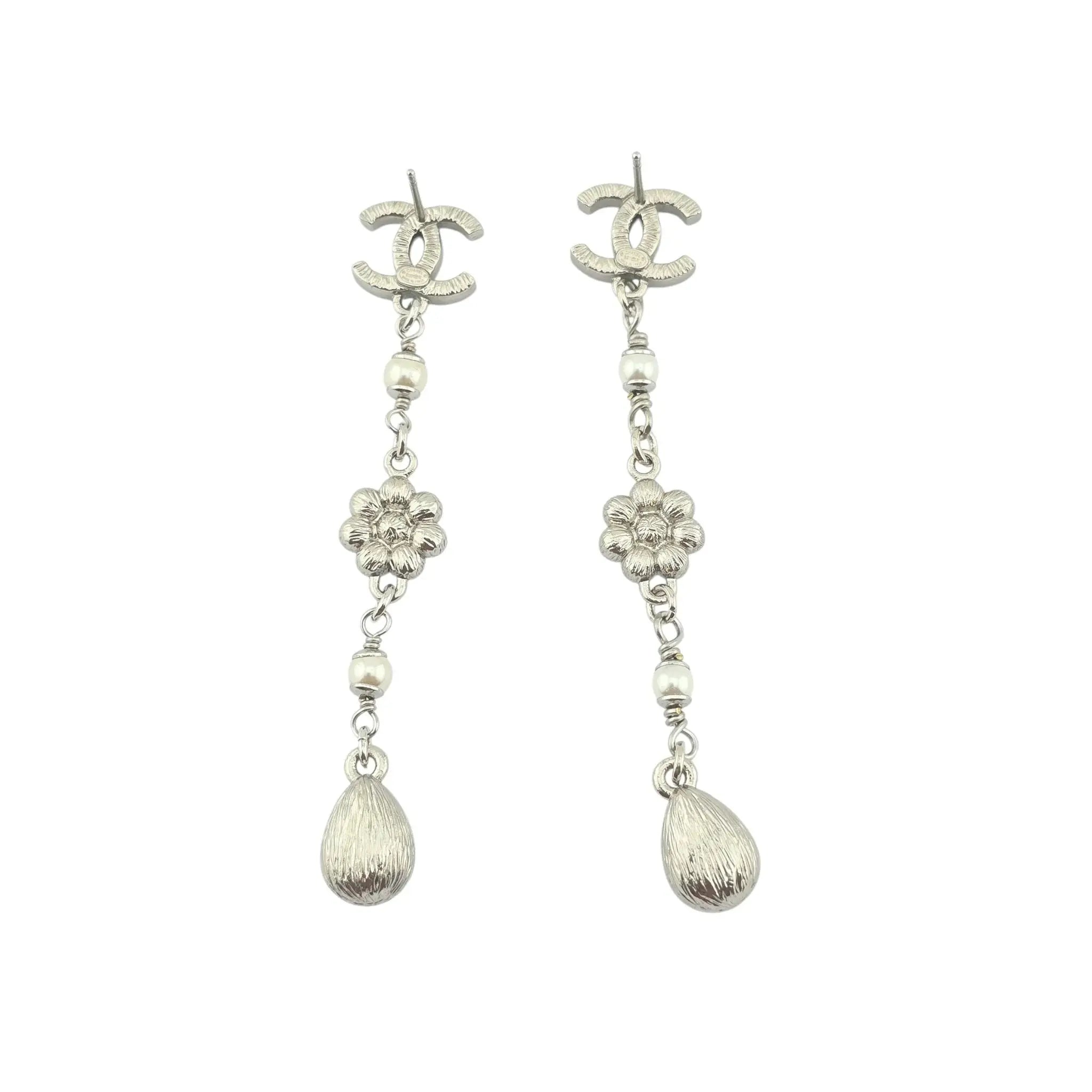 Chanel CC Drop Crystal Faux Pearls Silver Earrings 2020 CHANEL