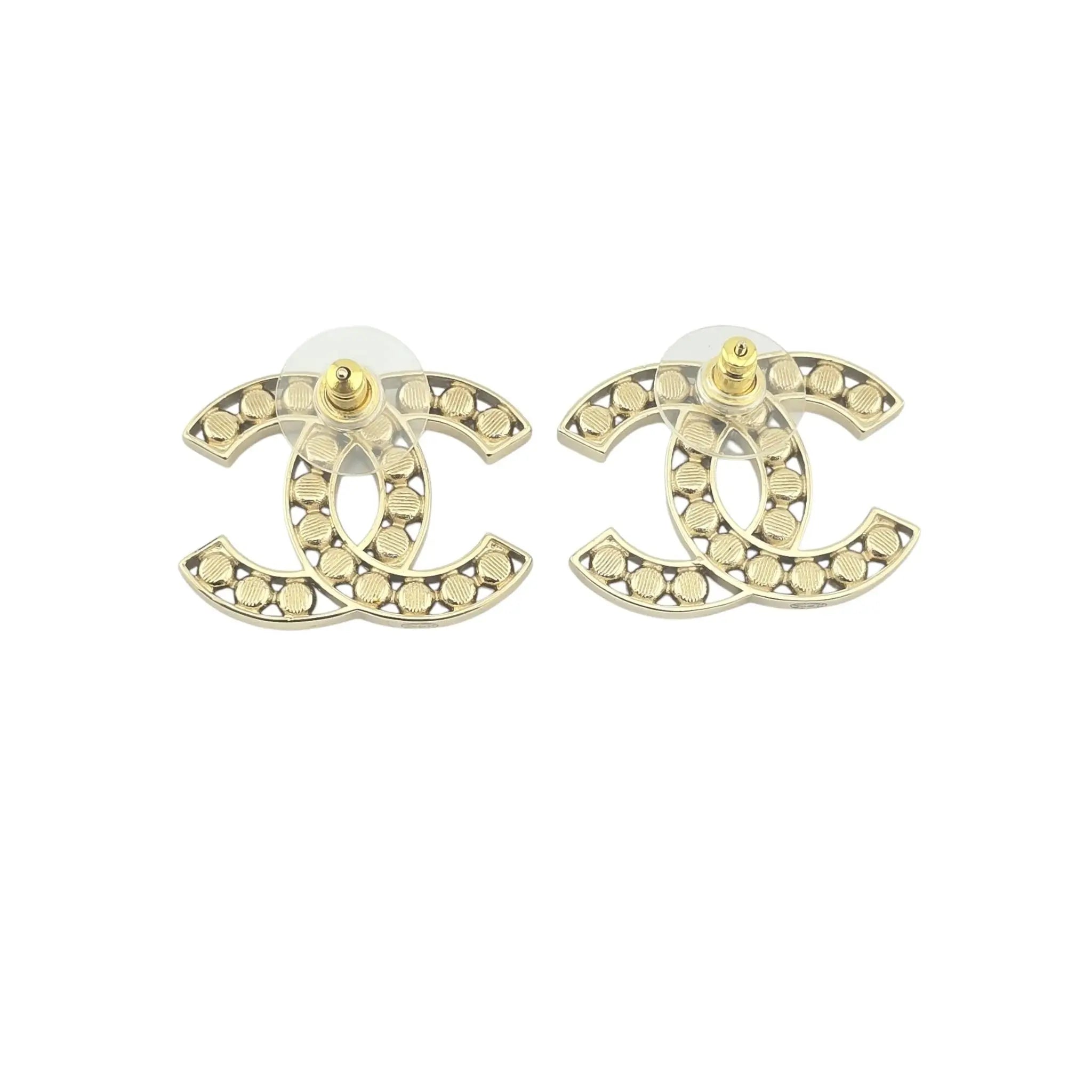 Chanel CC 23S Gold Crystal Stud Earrings CHANEL