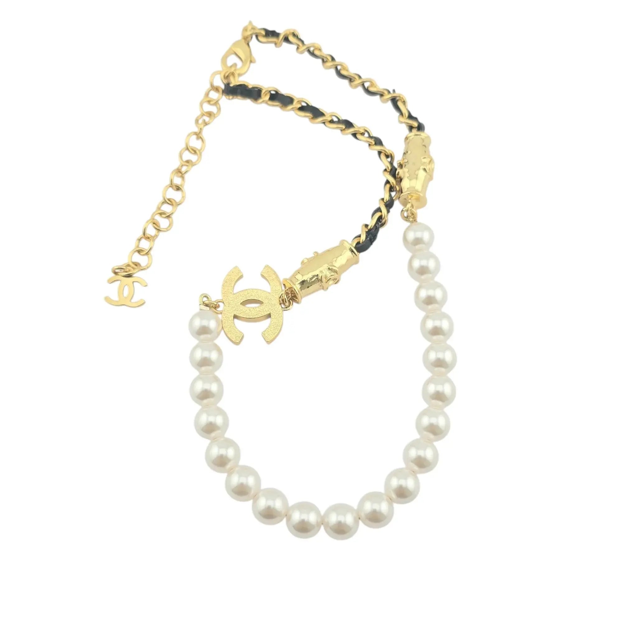 Chanel CC Faux Pearl Leather Gold Choker Necklace 2023 CHANEL