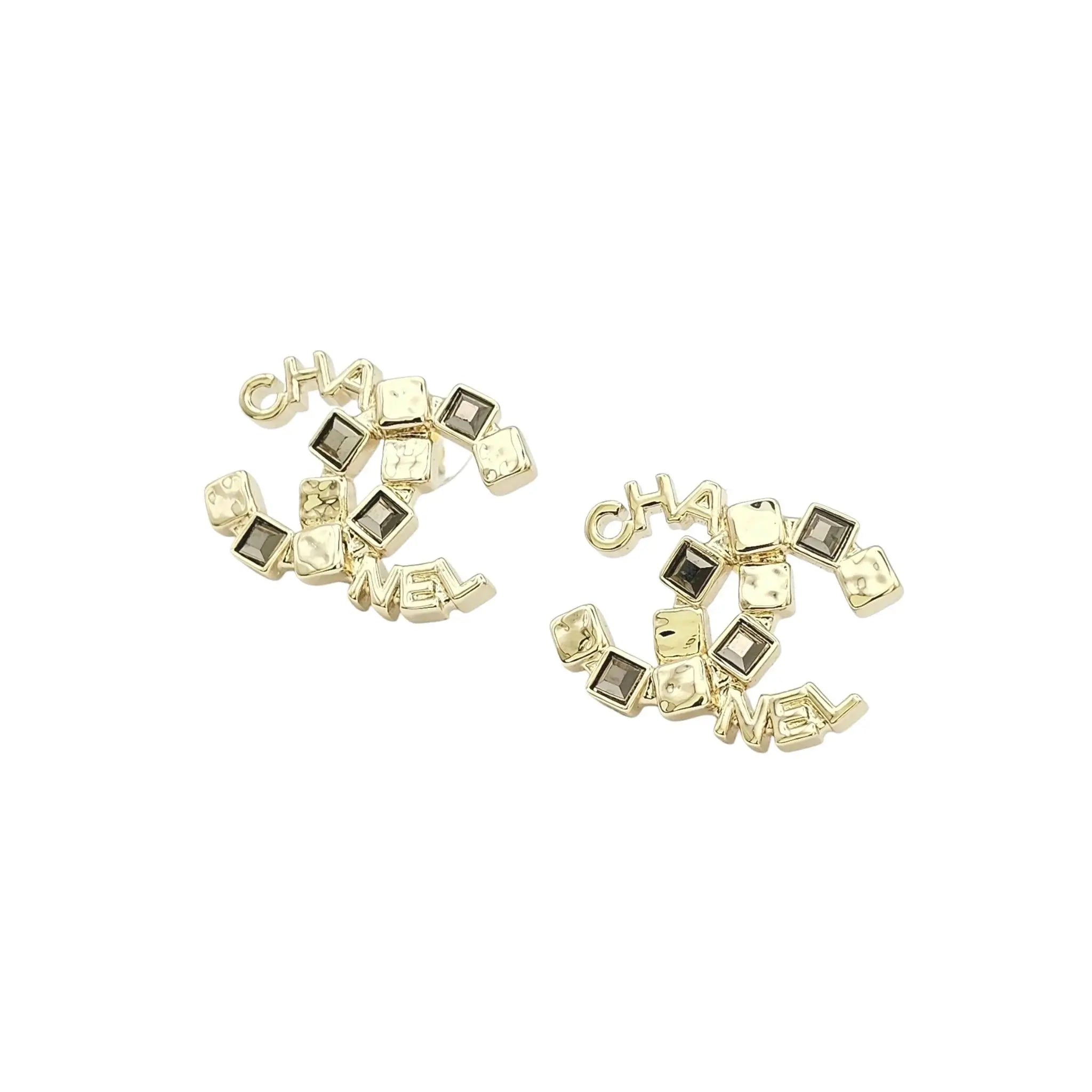Chanel CC Gold Baguette Crystal Stud Earrings 2024 CHANEL