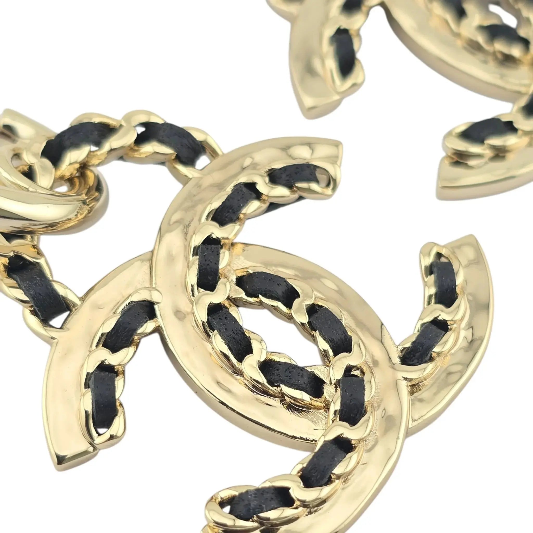 Chanel CC Gold Black Woven Leather Drop Earrings 2021 CHANEL