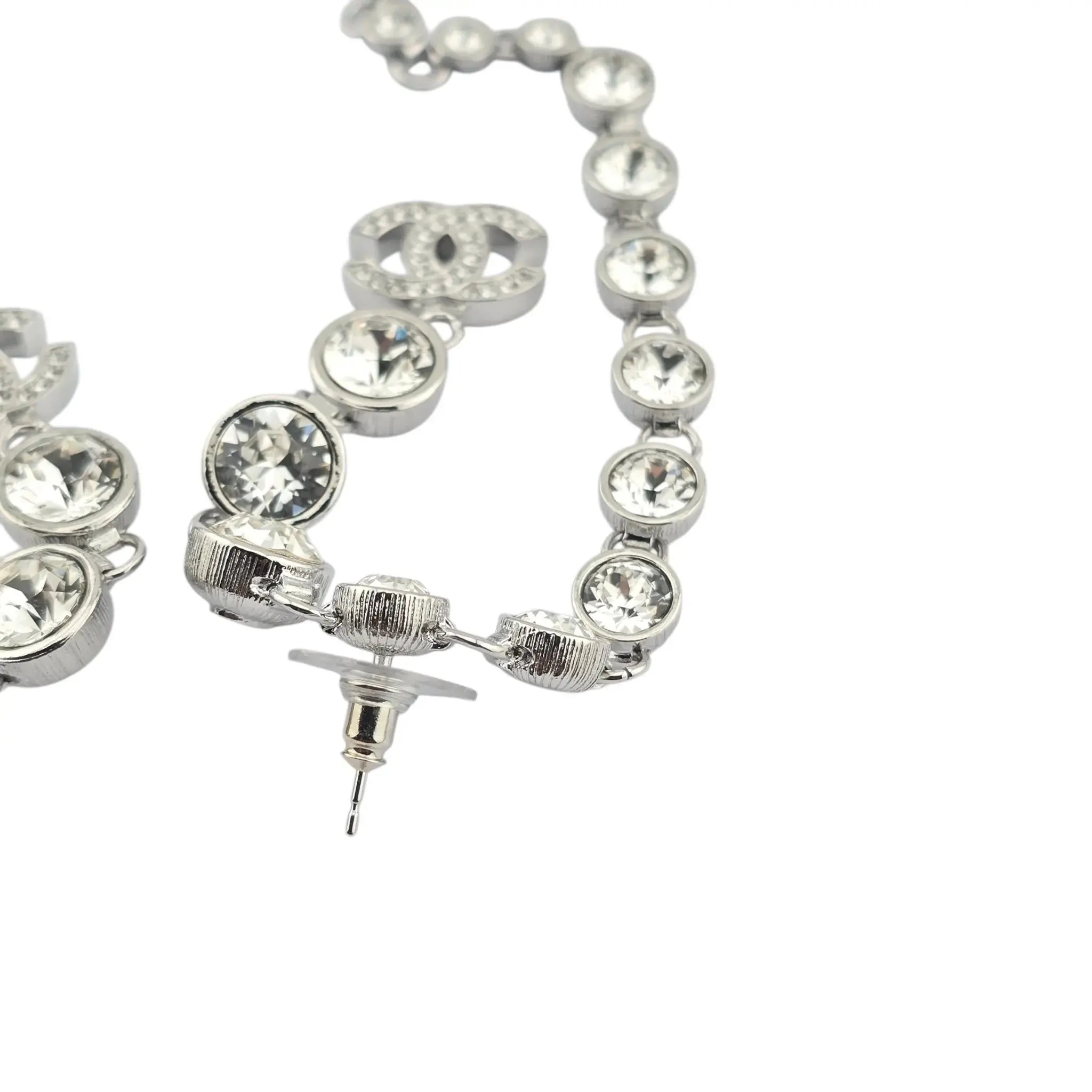 Chanel Crystal CC Long Drop Earrings Silver 2023 CHANEL