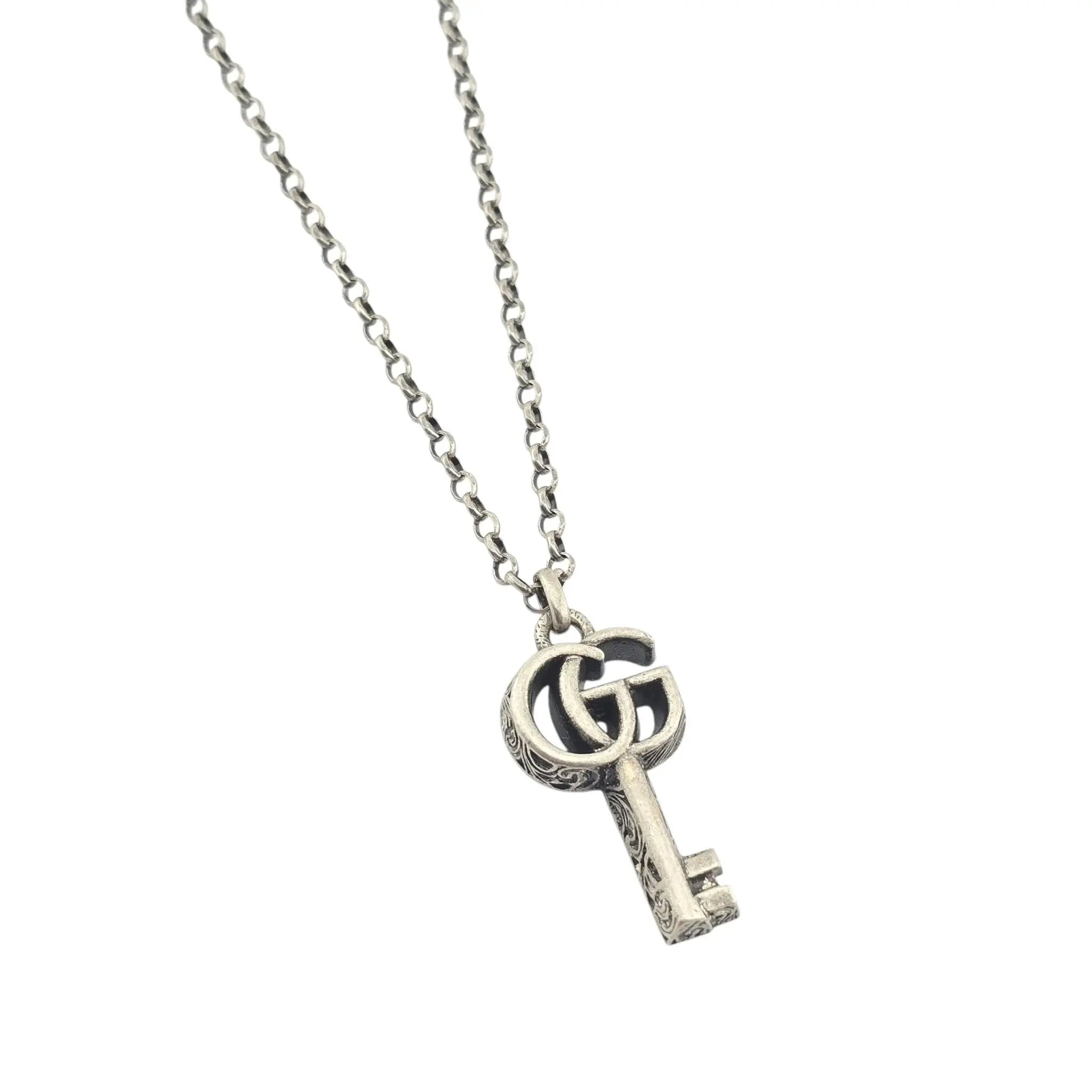 GUCCI GG Double G 925 Sterling Silver Key Necklace GUCCI