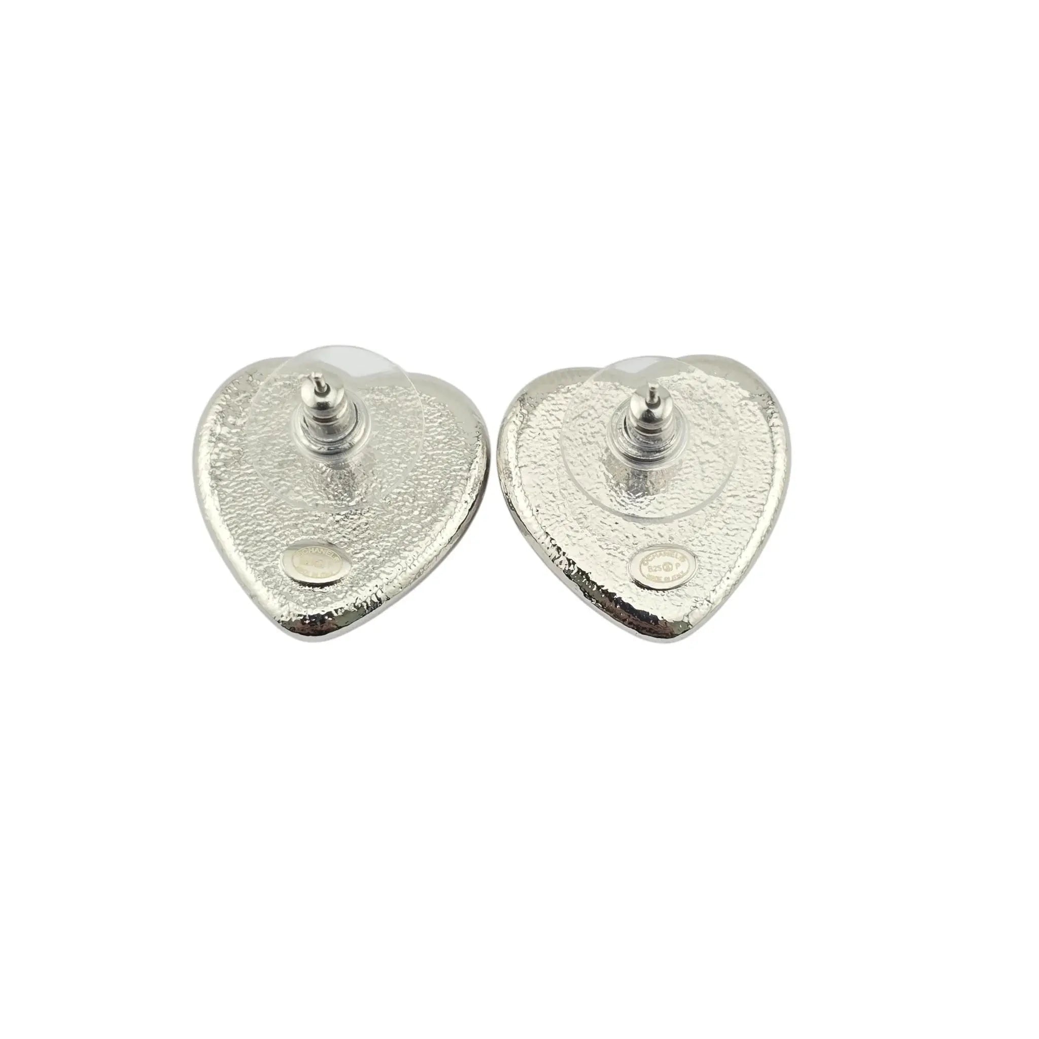 Chanel CC Pink Heart Silver Metal Earrings B25 CHANEL
