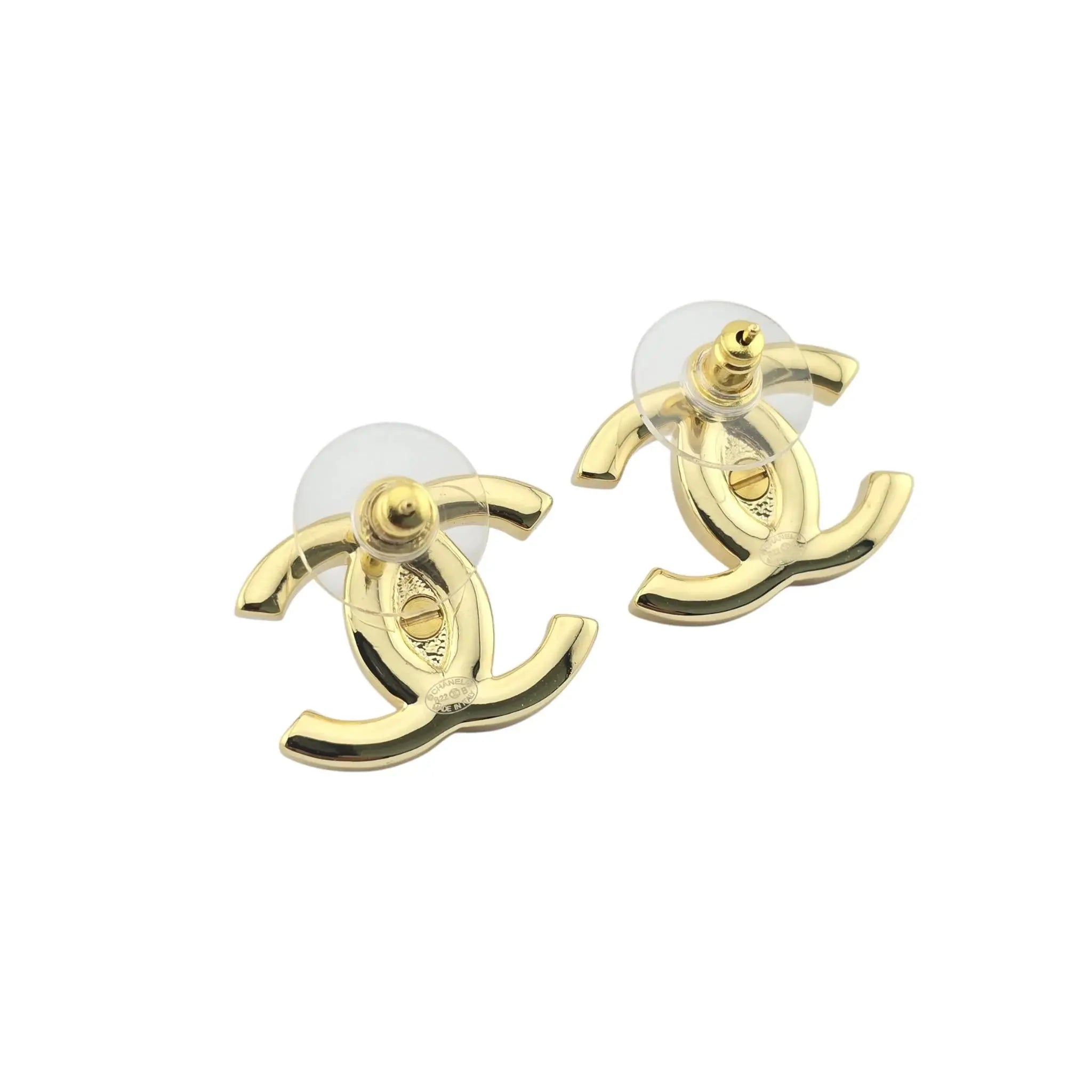 Chanel CC Gold Turnlock Stud Earrings 2022 CHANEL