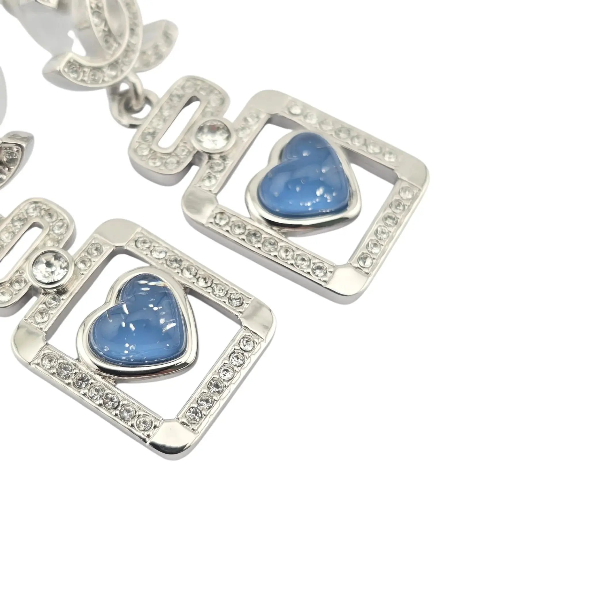 Chanel CC Silver Blue Heart Bottle Drop Earrings 2025 CHANEL