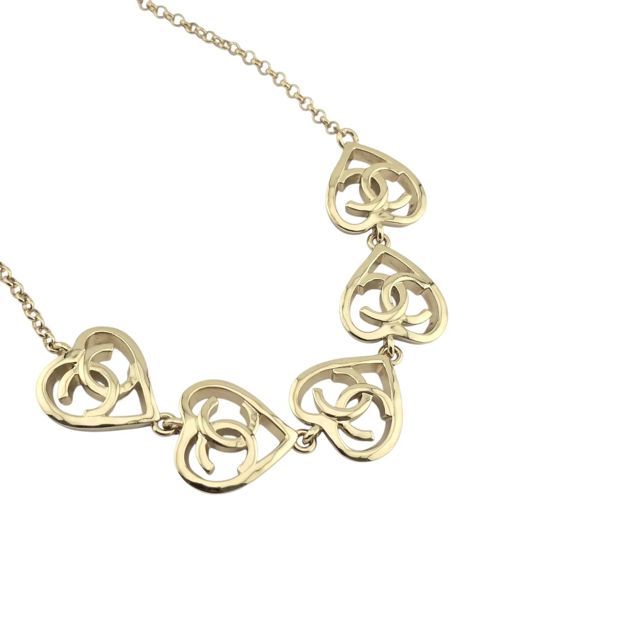 Chanel CC 5 Heart Pendant Gold Necklace 2022 CHANEL