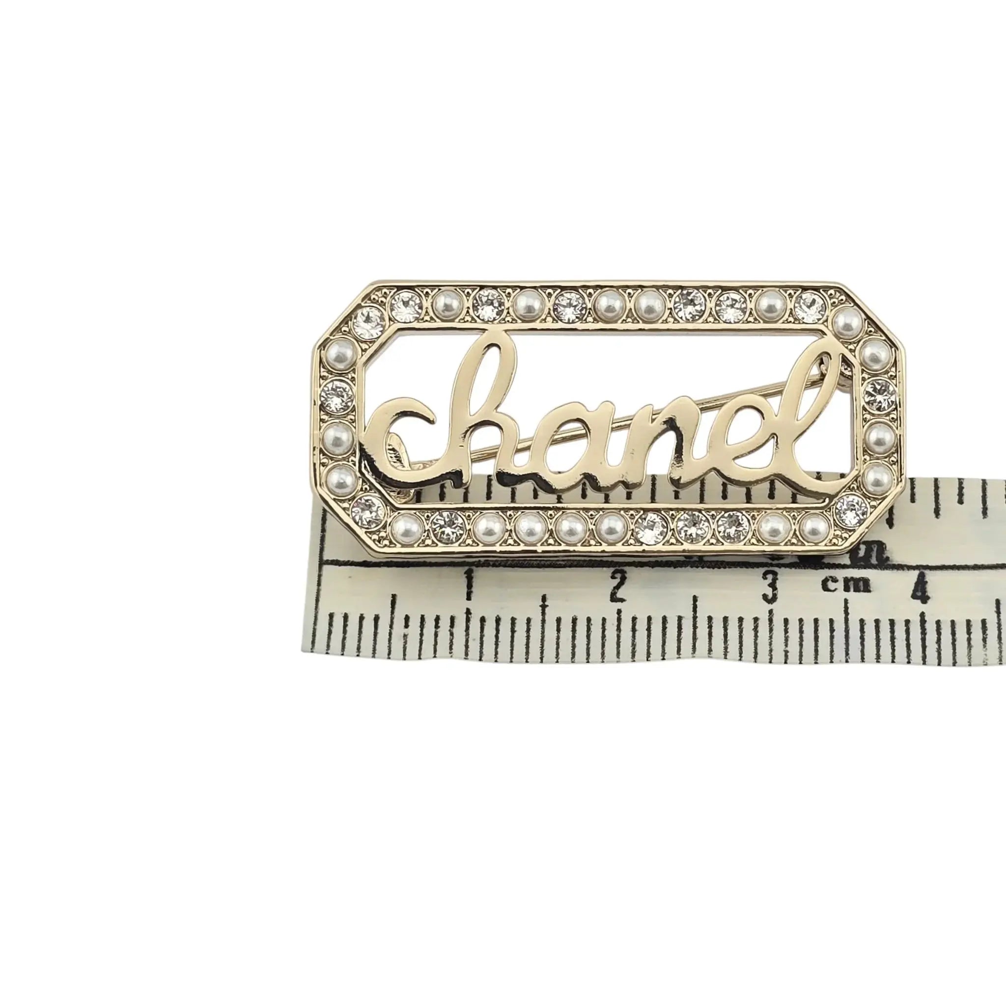 Chanel Logo Crystal Pearl Brooch 2023 CHANEL