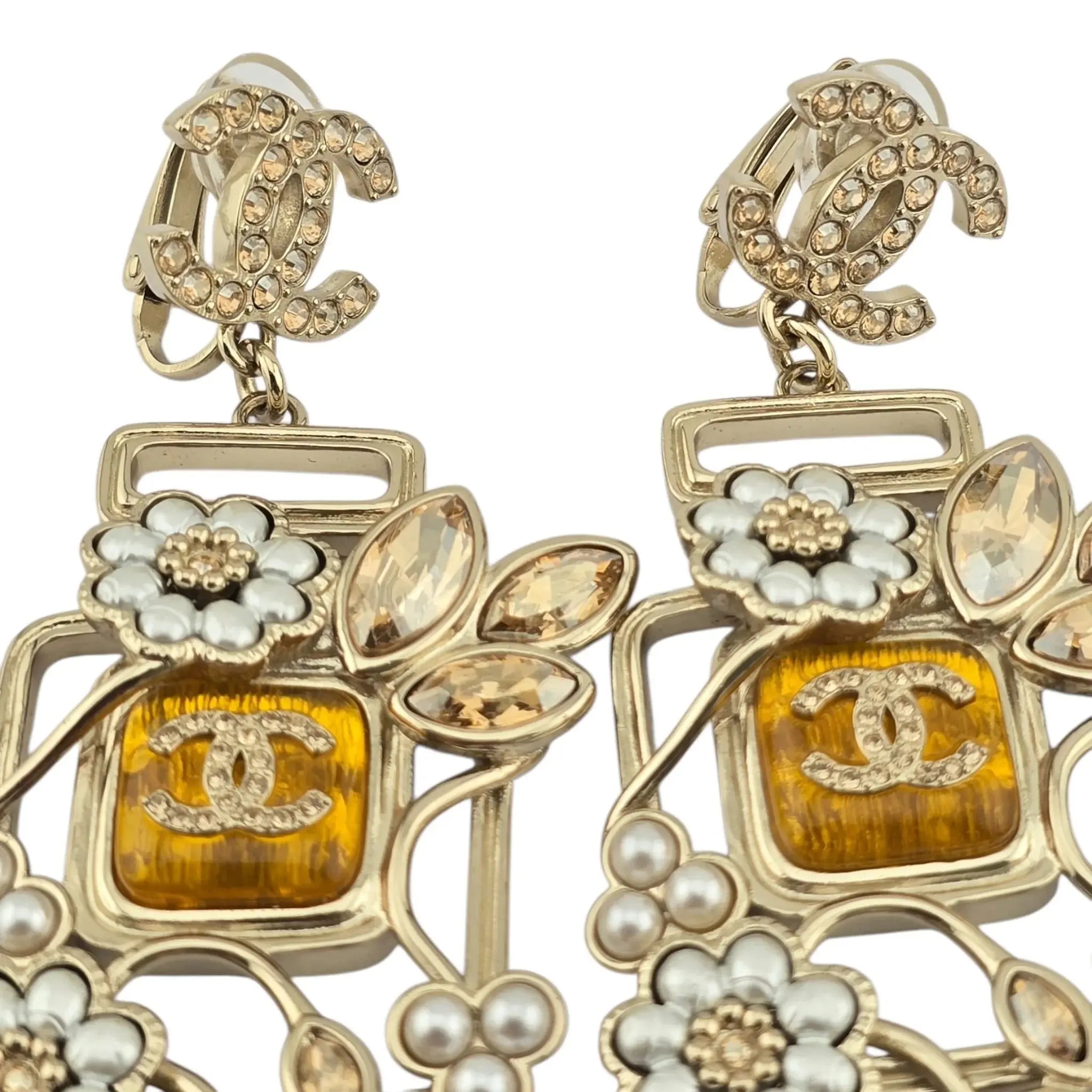 Chanel CC Floral Perfume Bottle Clip-On Earrings 2022 CHANEL