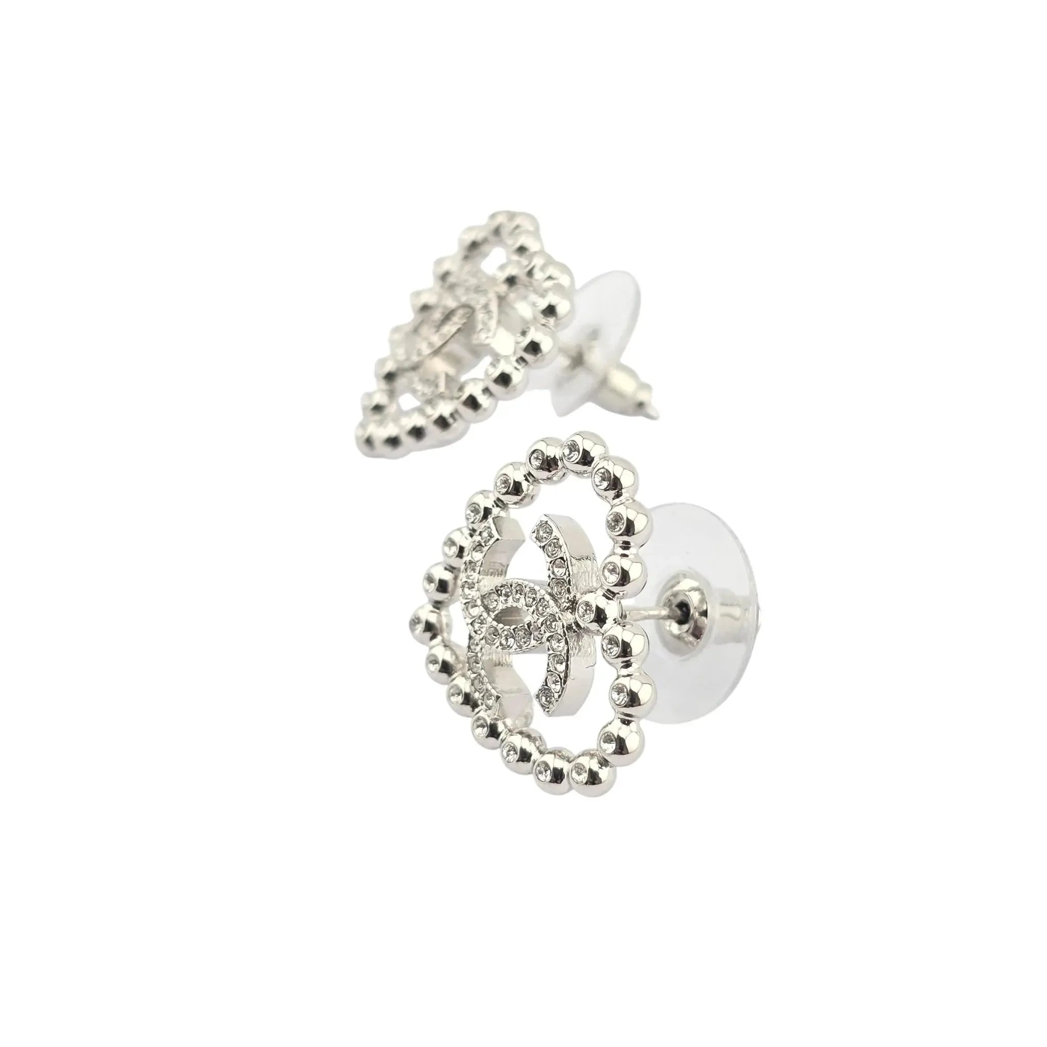 Chanel CC Crystal Heart Silver Earrings 2025 CHANEL
