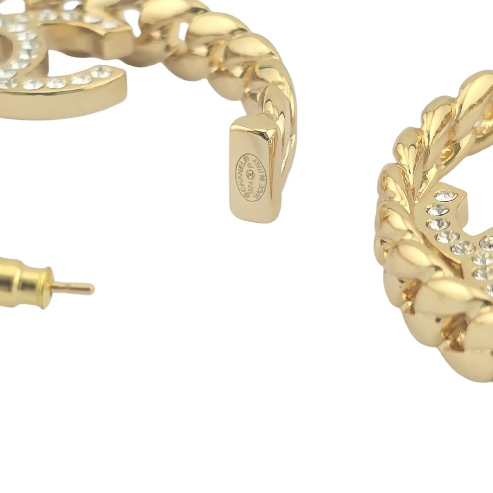 Chanel CC Crystal Hoop Earrings Gold CHANEL