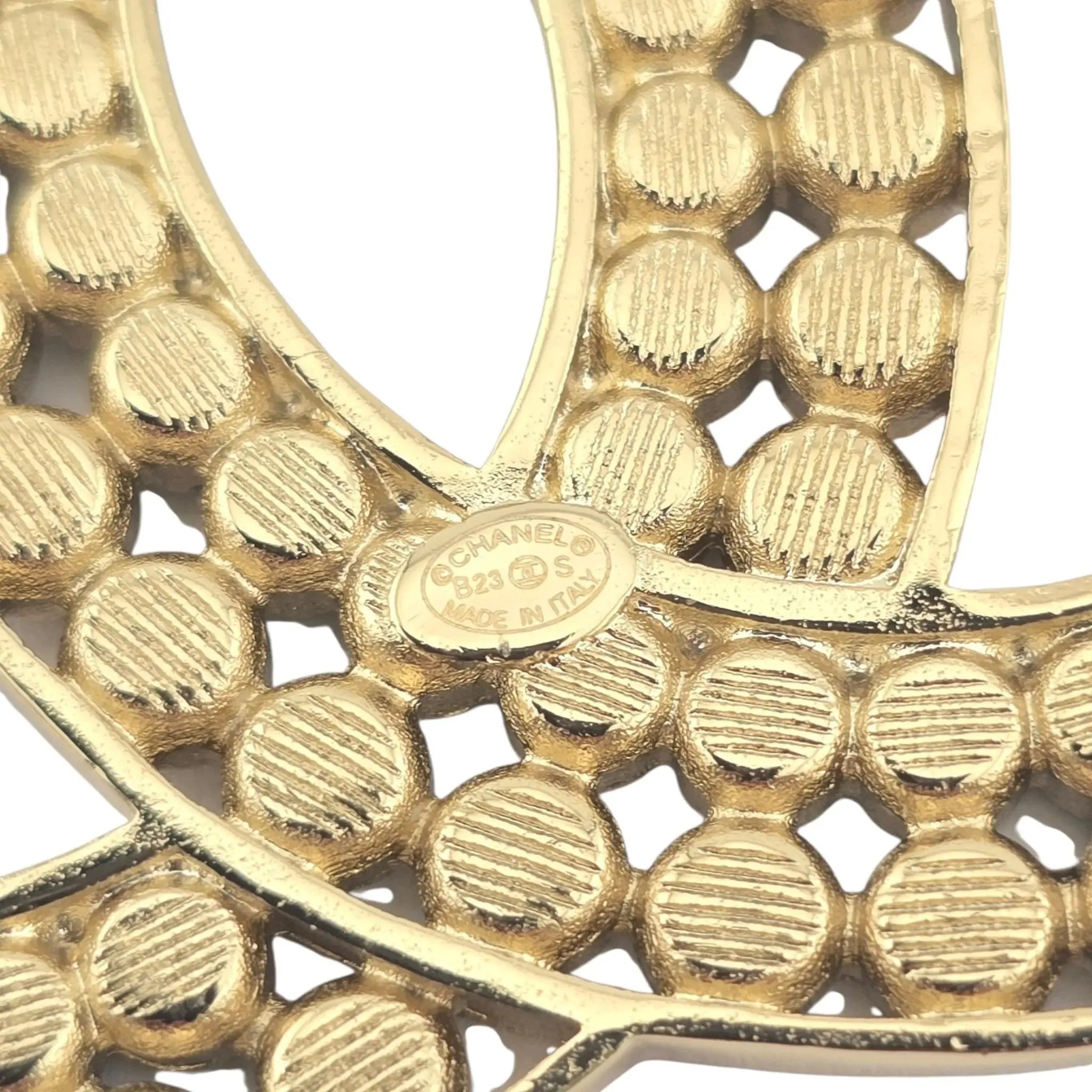 Chanel CC Metal Crystal Brooch Gold Black 2023 CHANEL