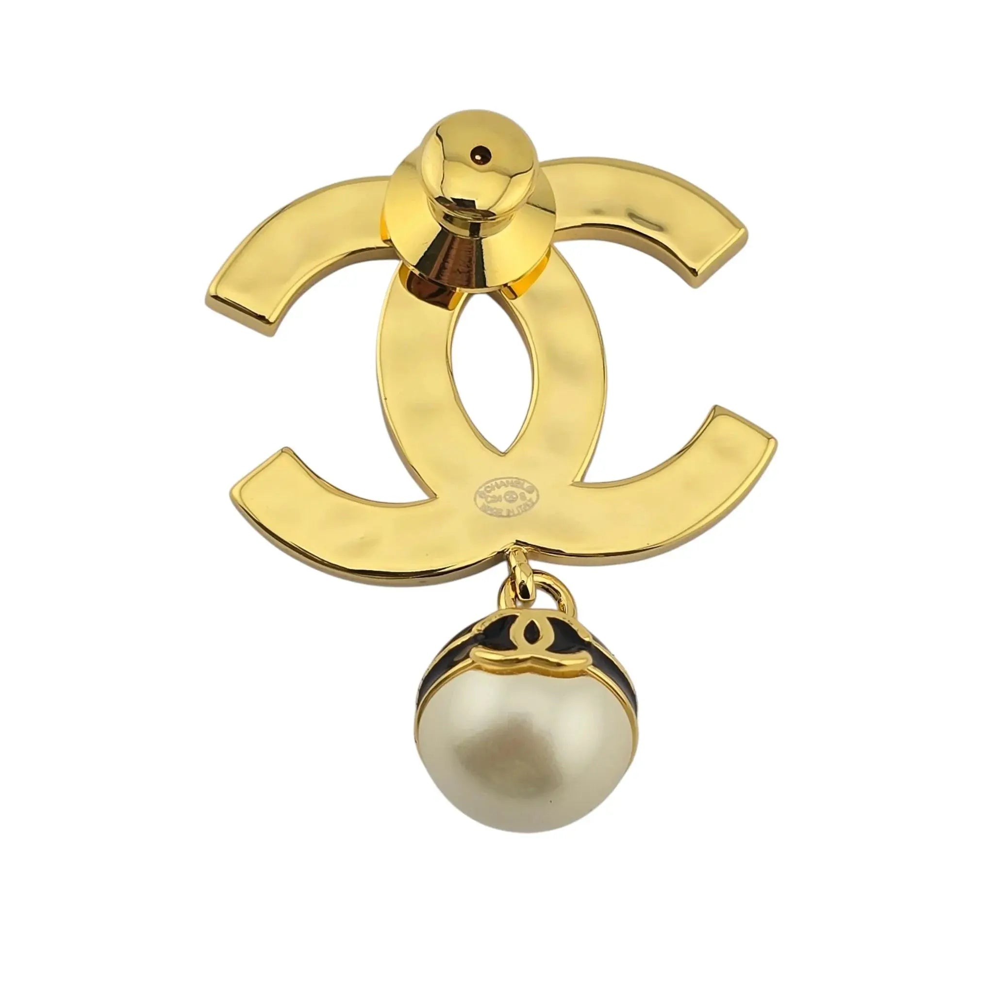 Chanel CC Gold Black White Pin Brooch CHANEL