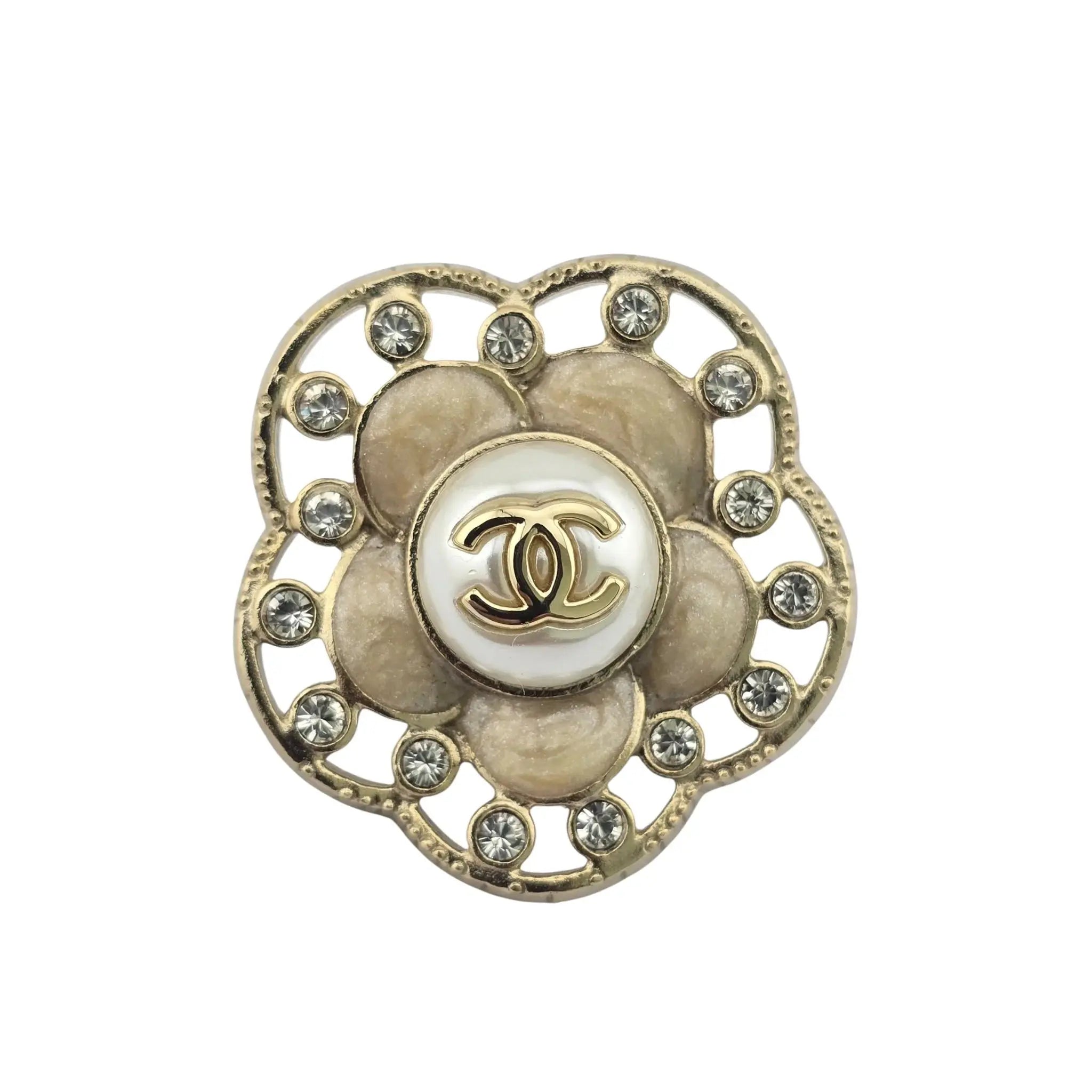 Chanel CC Enamel Crystal Pearl Camellia Earrings CHANEL