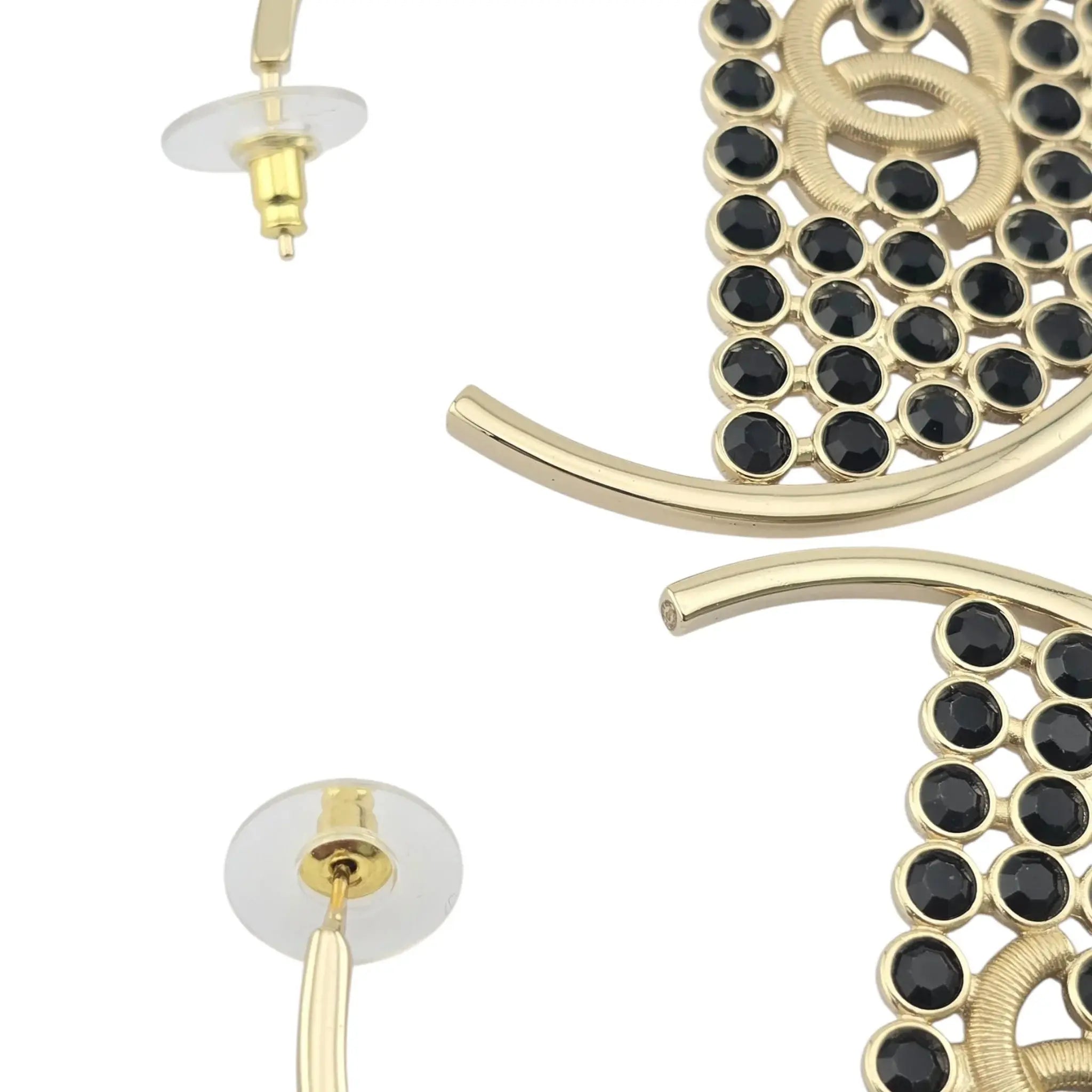 Chanel CC Black Crystal Gold Hoop Earrings SS23 CHANEL