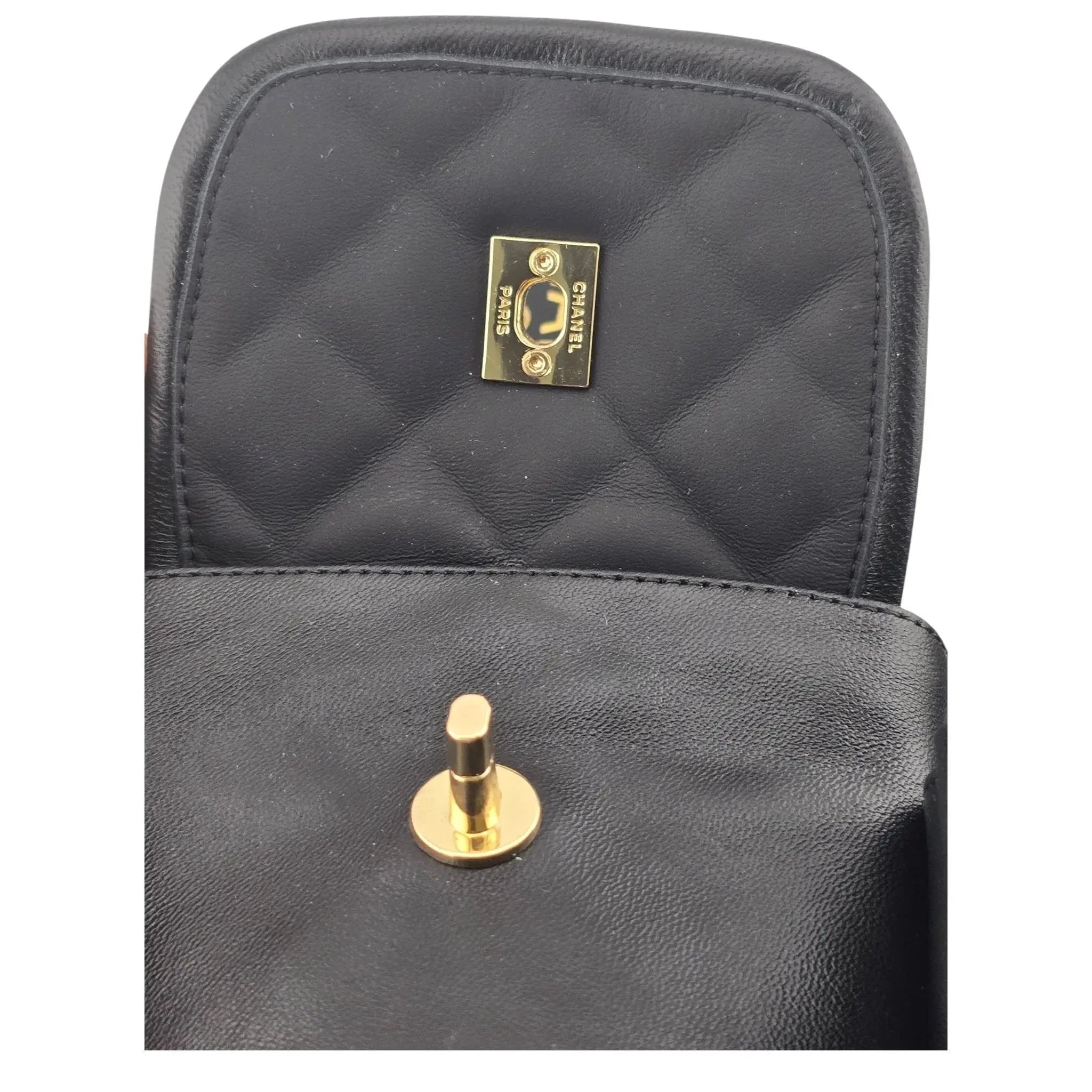 Chanel CC Lambskin Quilted Turnlock Black Gold Sandals 39 CHANEL