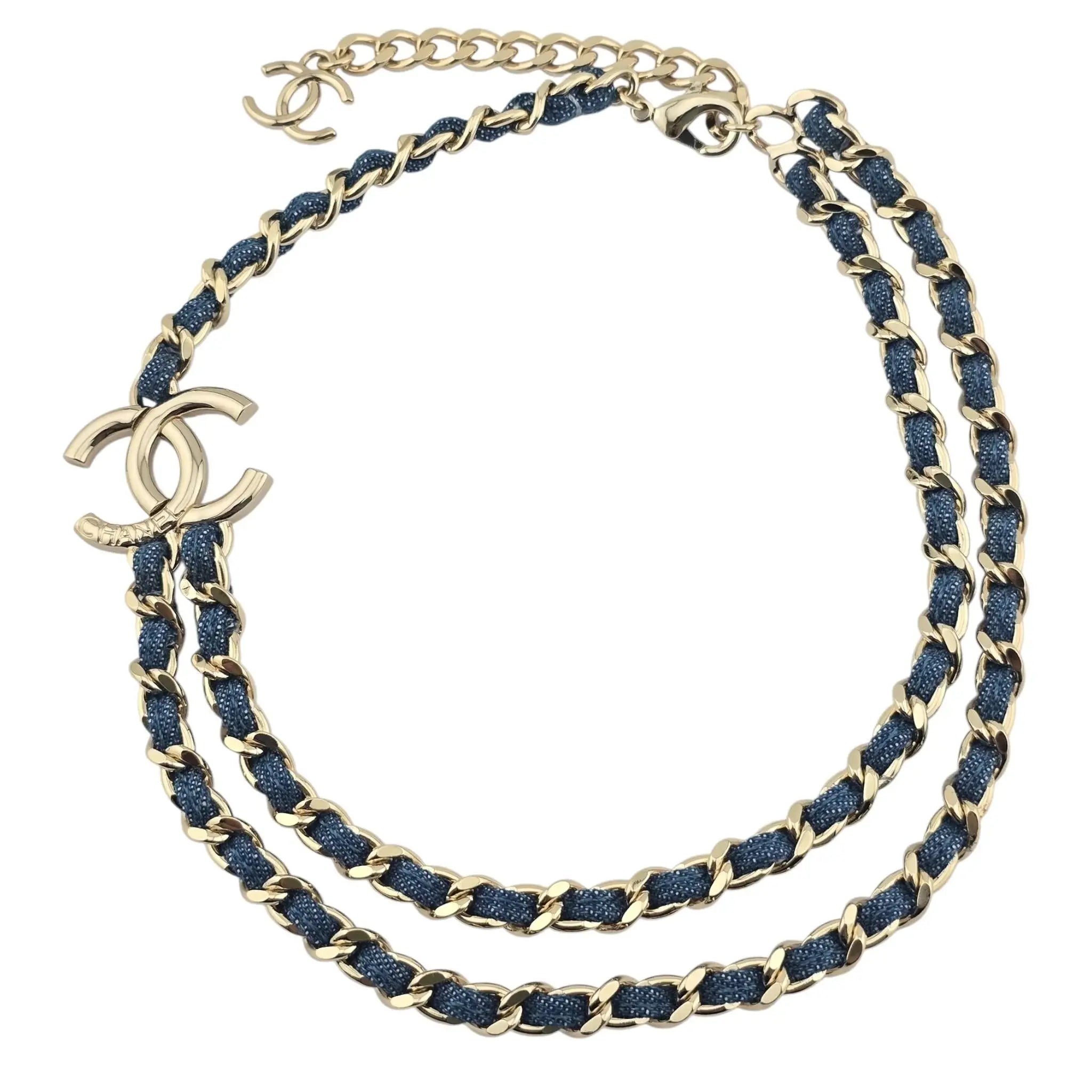 Chanel CC Blue Denim Gold Necklace 2025 CHANEL