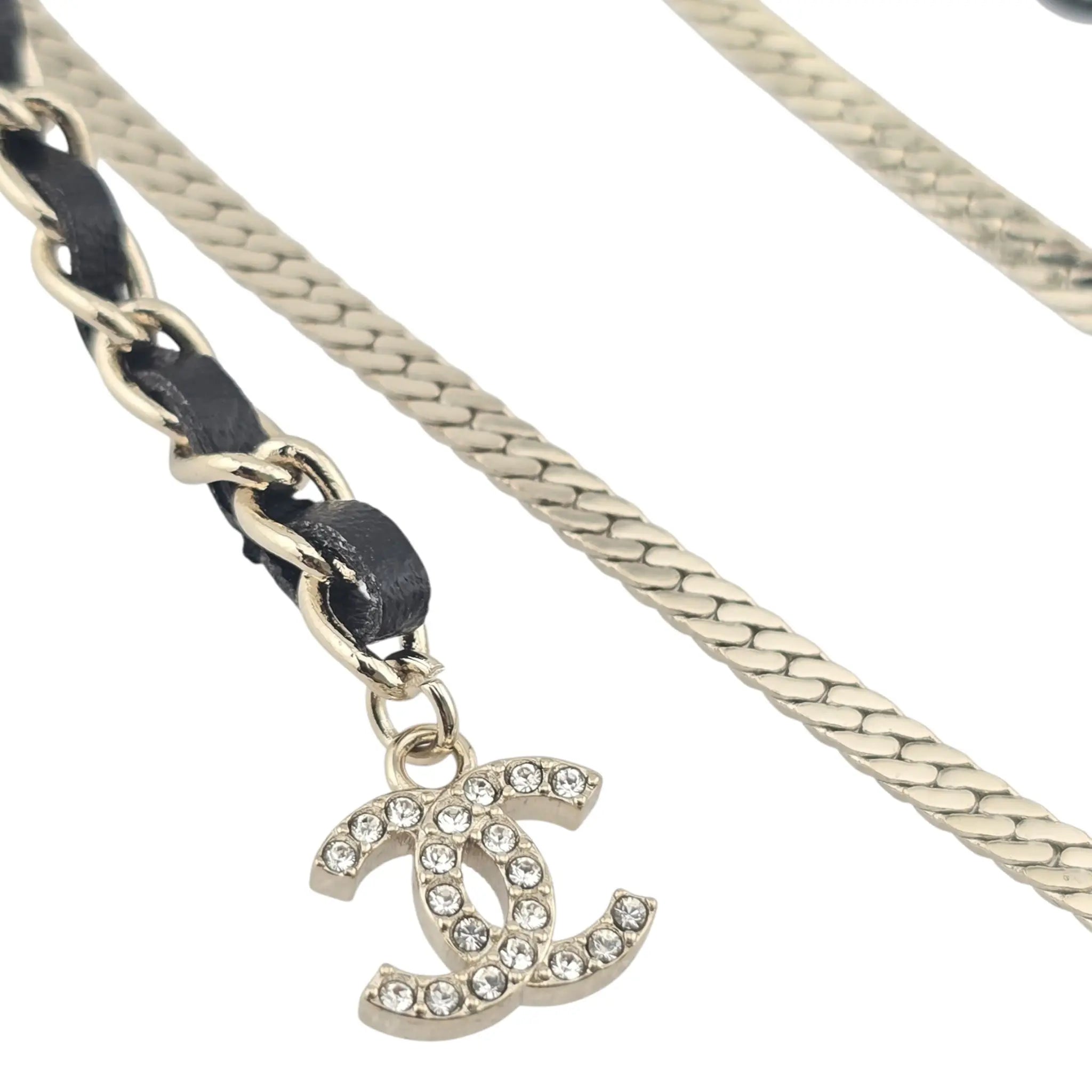 Chanel CC Leather Gold Crystal Earrings 2022