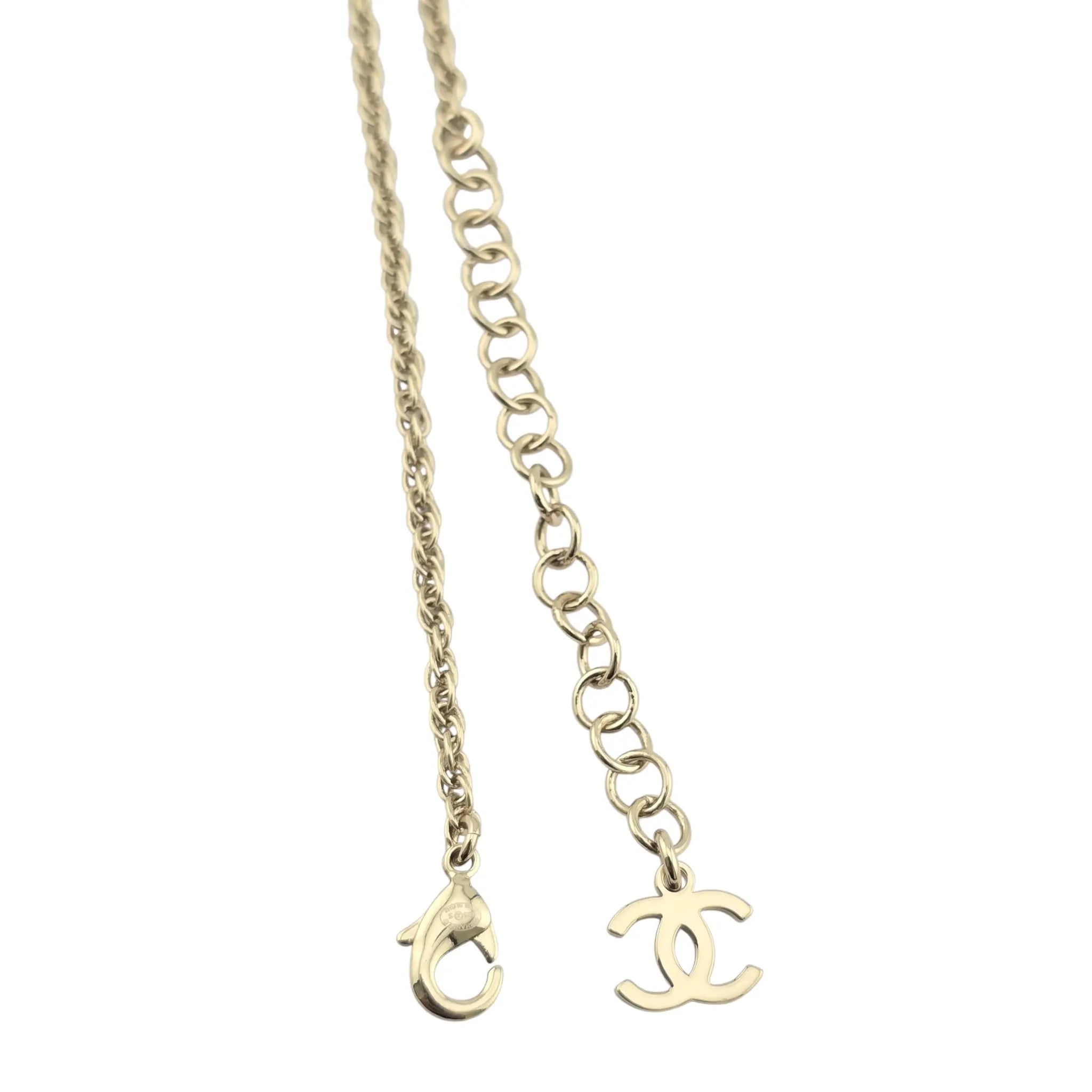 Chanel CC Metal Crystal Link Pendant Necklace Gold 2025 CHANEL