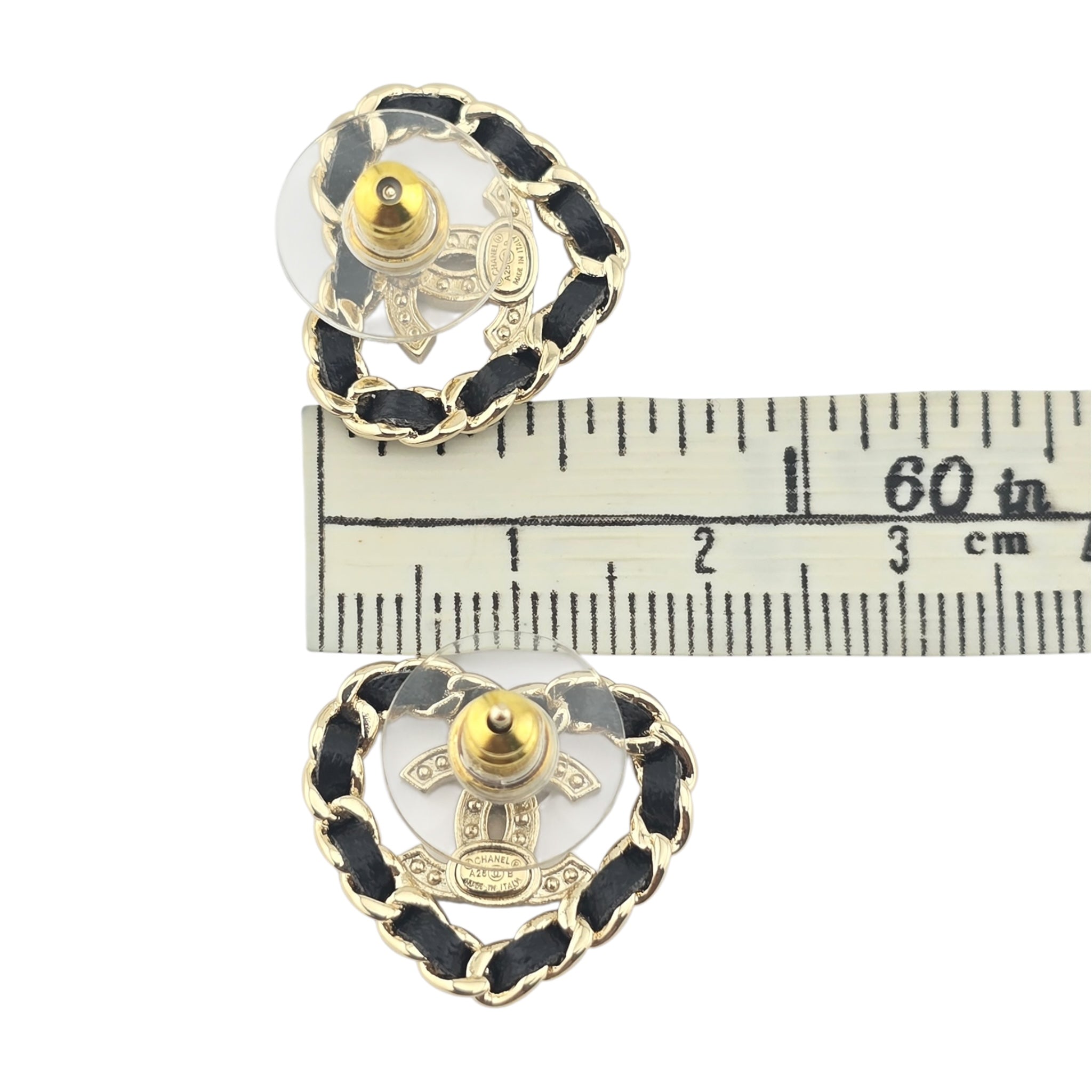 Chanel CC Black Gold Heart Stud Earrings A25