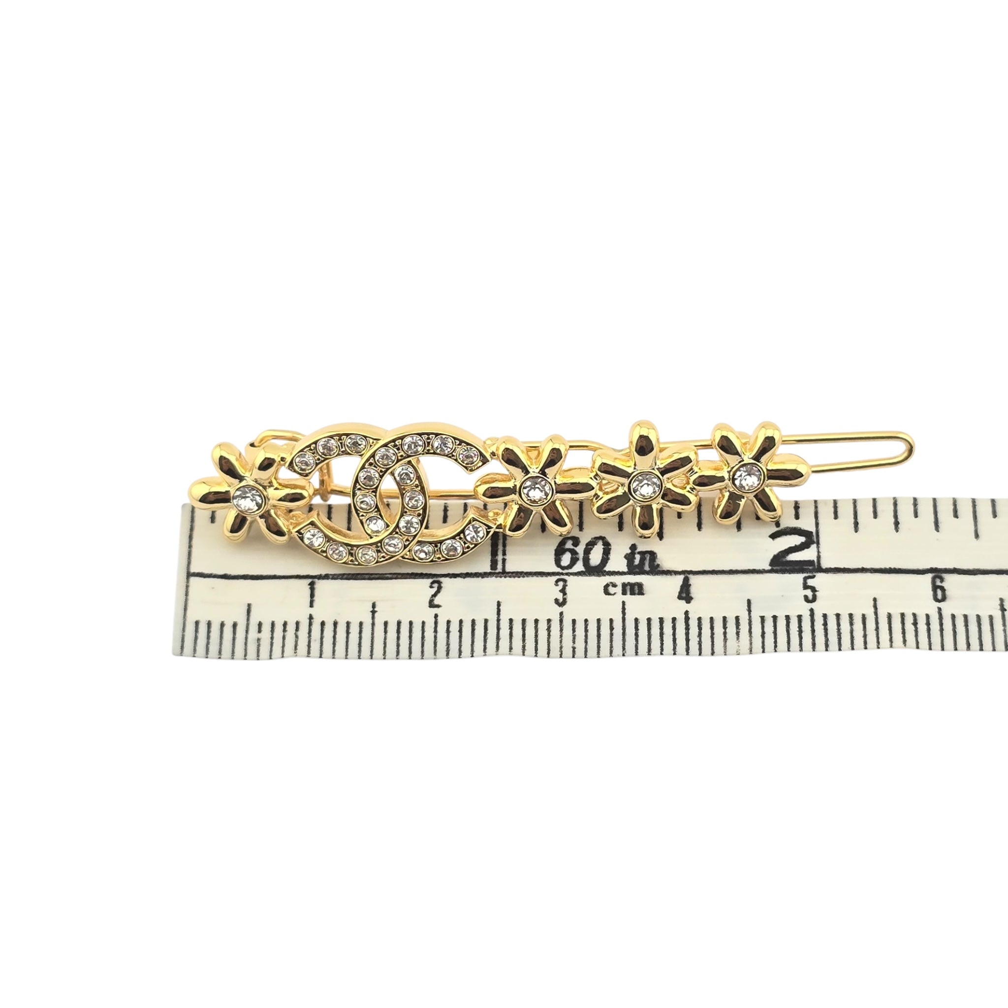Chanel CC Gold Metal Floral Hair Clip Barette 2023
