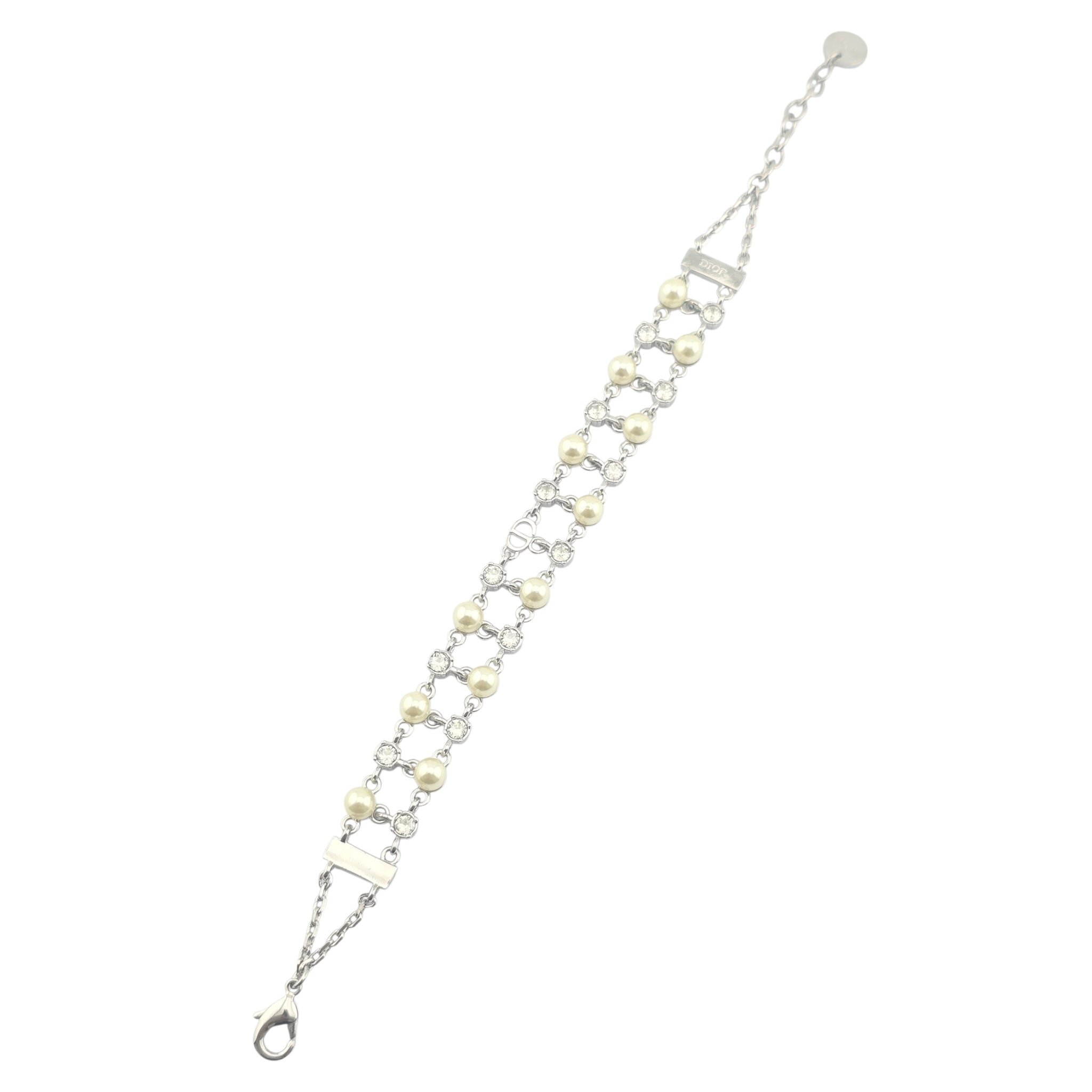 Christian Dior Silver Crystal Faux Pearls Bracelet