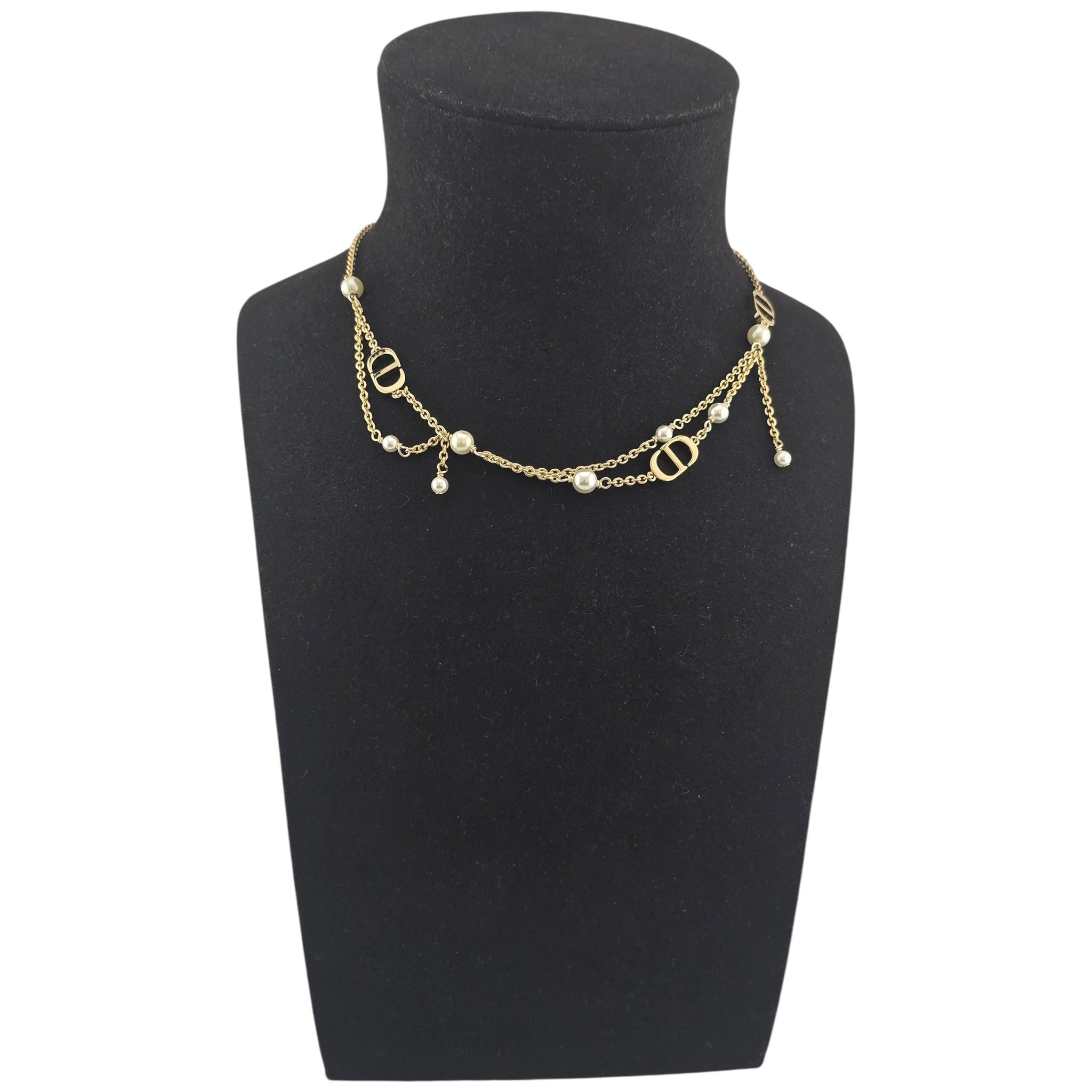 Christian Dior Gold-Tone Resin Pearl Petite CD Necklace