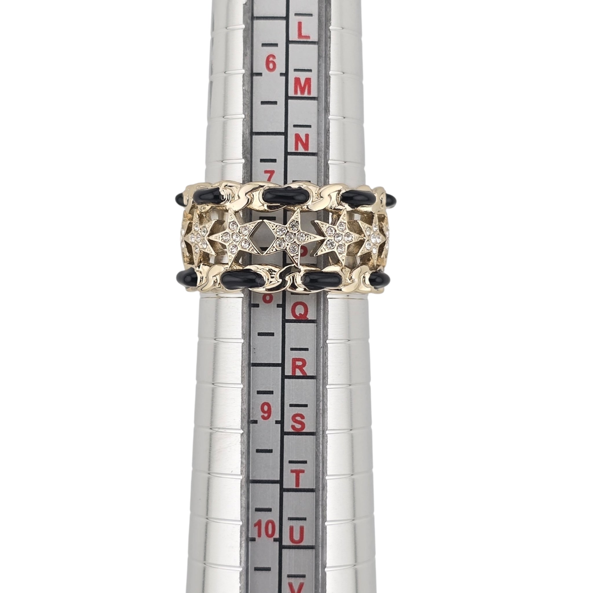 Chanel Metal Crystal Star CC Ring Gold Black 2023
