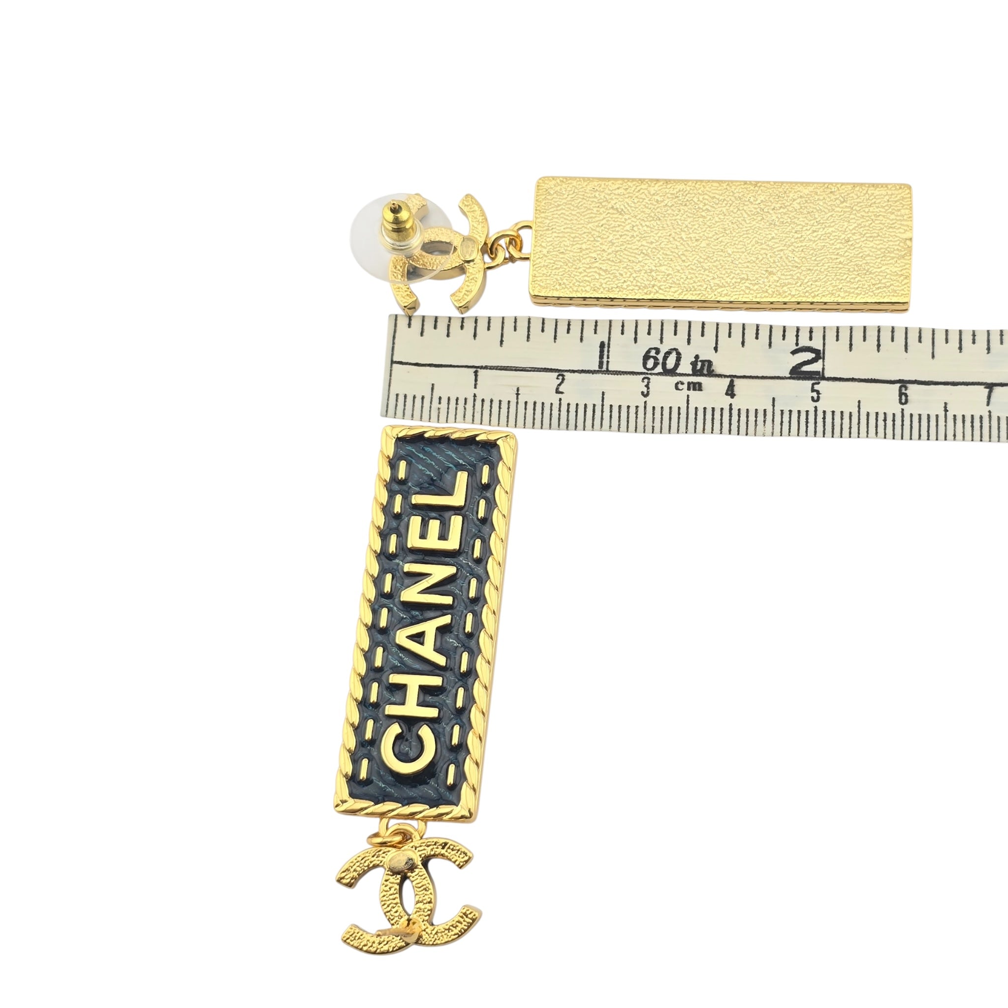 Chanel CC Denim Dangle Gold Earrings 2024