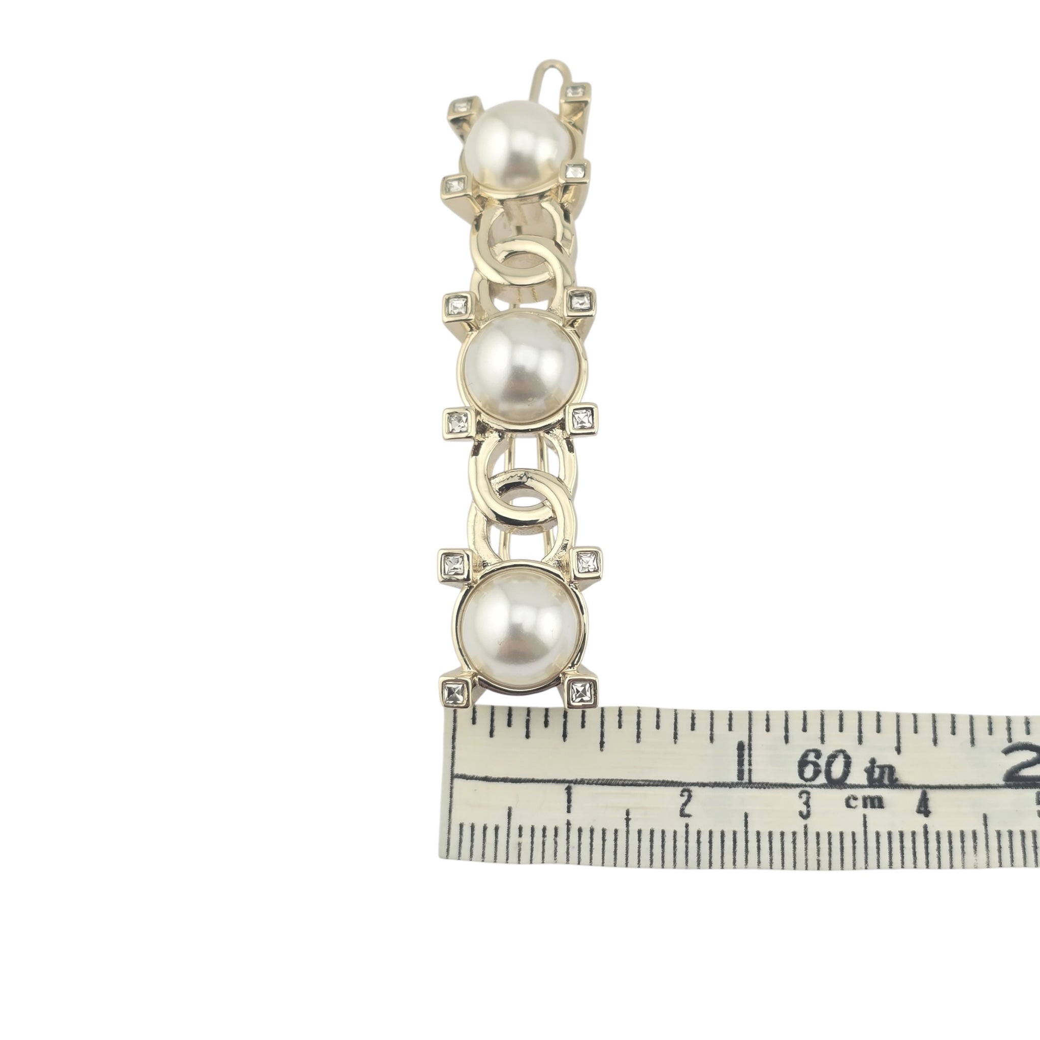 Chanel CC Faux Pearl Gold Hair Barrette Clip CHANEL